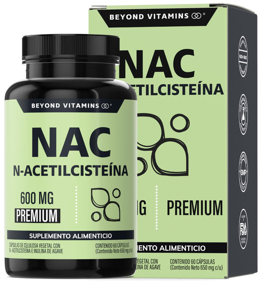 Beyond Vitamins | NAC N-Acetil Cisteína 600mg ultra-premium con Inulina de Agave | N-Acetyl Cysteine (60 Cápsulas)