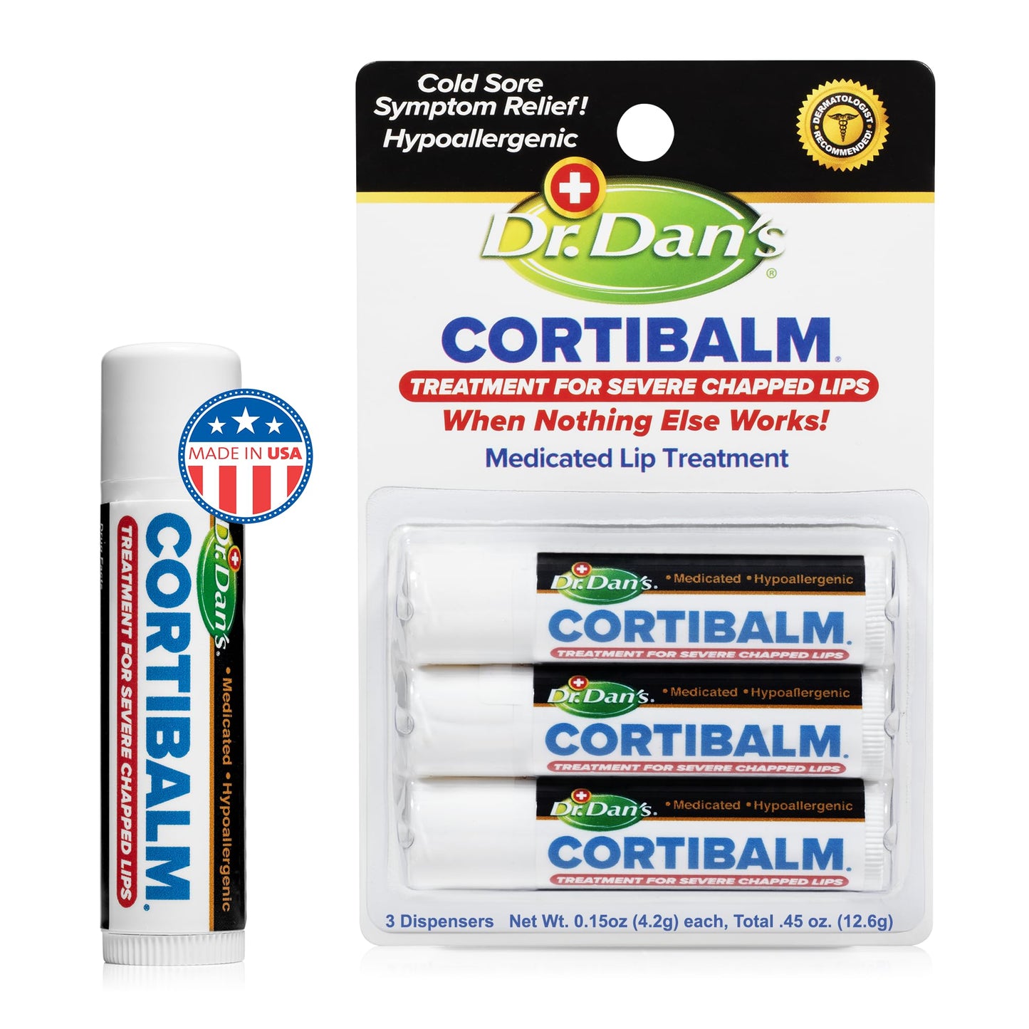 Bálsamo Labial Dr. Dans para Labios Agrietados Cortibalm 3 Piezas