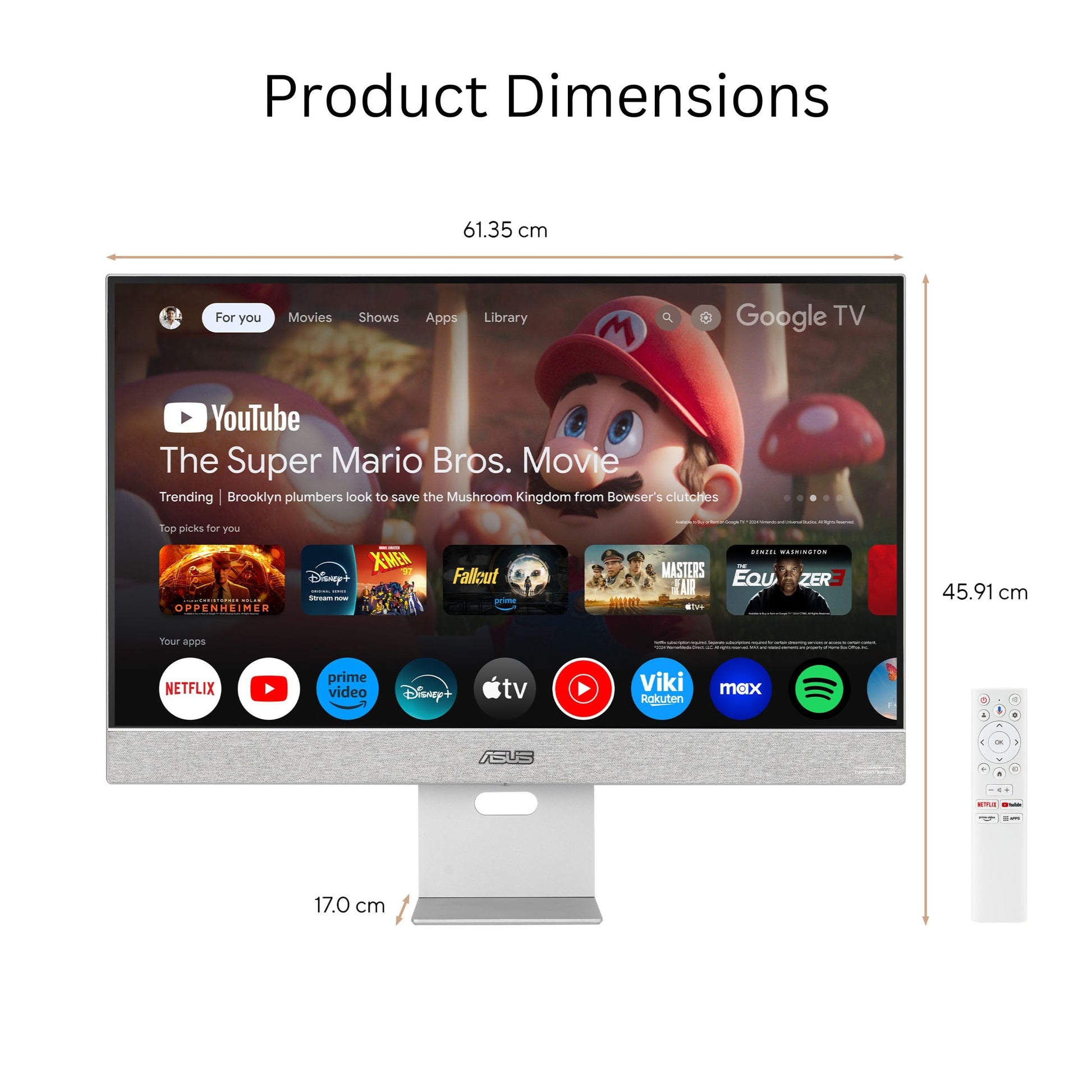 ASUS ZenScreen - Monitor Inteligente USB-C 4K (MS27UC) - UHD (3840 x 2160) IPS, 99% sRGB, Google TV, Altavoces Harman Kardon, USB-C 90W PD, USB Hub, visualización inalámbrica, Netflix y Youtube,
