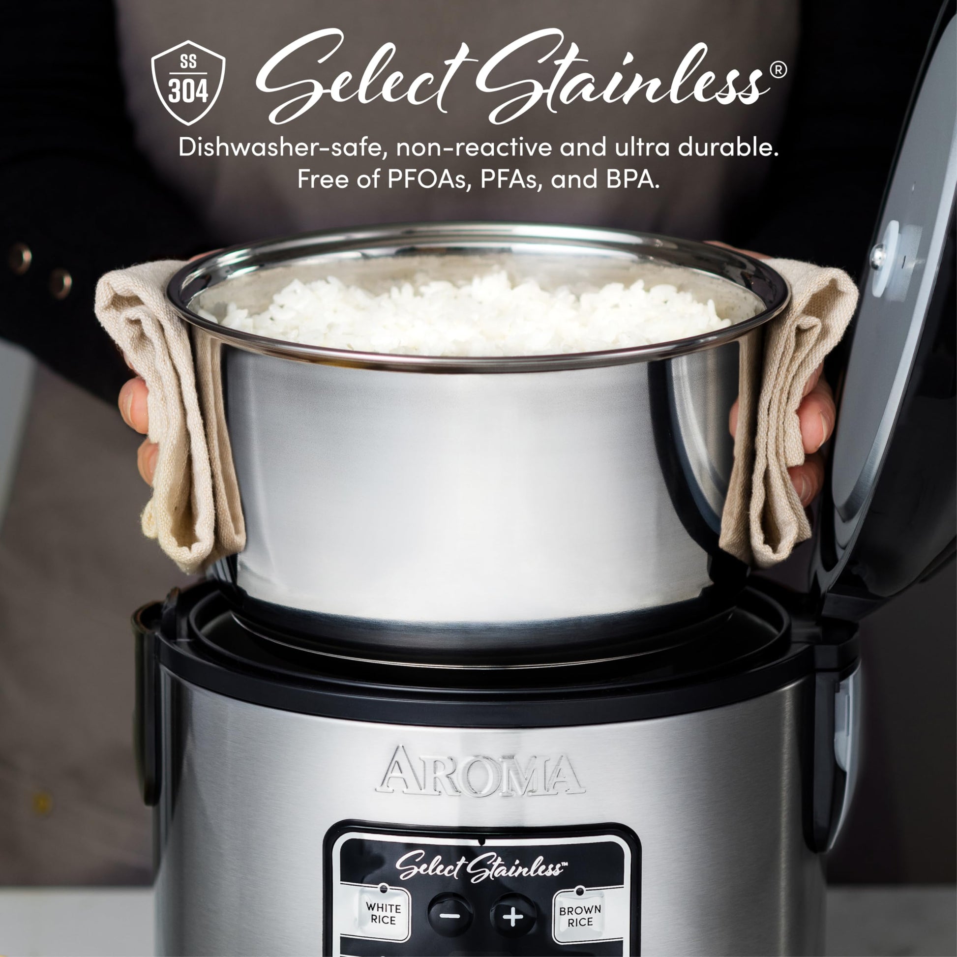 Aroma Housewares Select - Multicocina digital de arroz y grano de acero inoxidable, 4 tazas sin cocer, (ARC-914SBDS)
