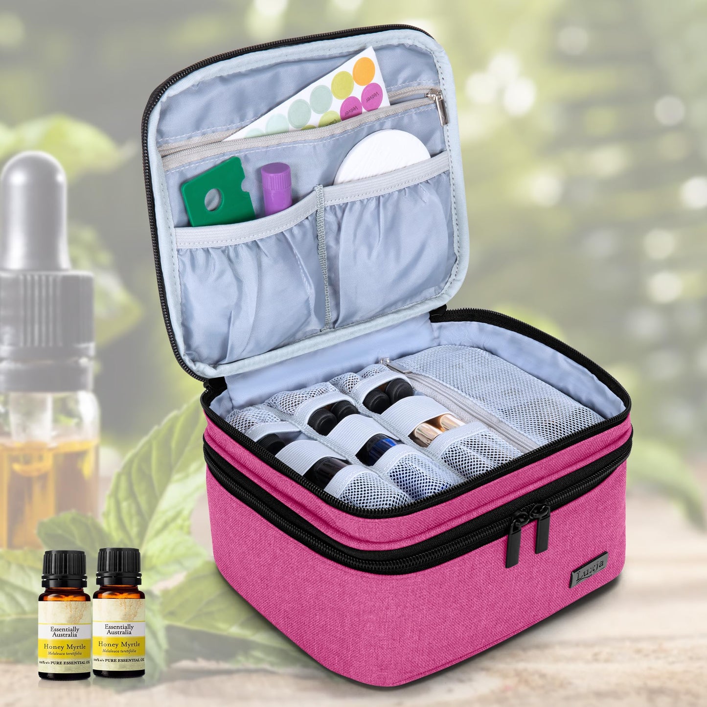 (Double-layer Bag: Fits for 30 bottles, Pink) - Luxja Essential Oil Carrying Case - Holds 30 Bottles (5ml-30ml, Also Fits for Roller Bottles), Double-Layer Organiser for Essential Oil and Accessories, Pink