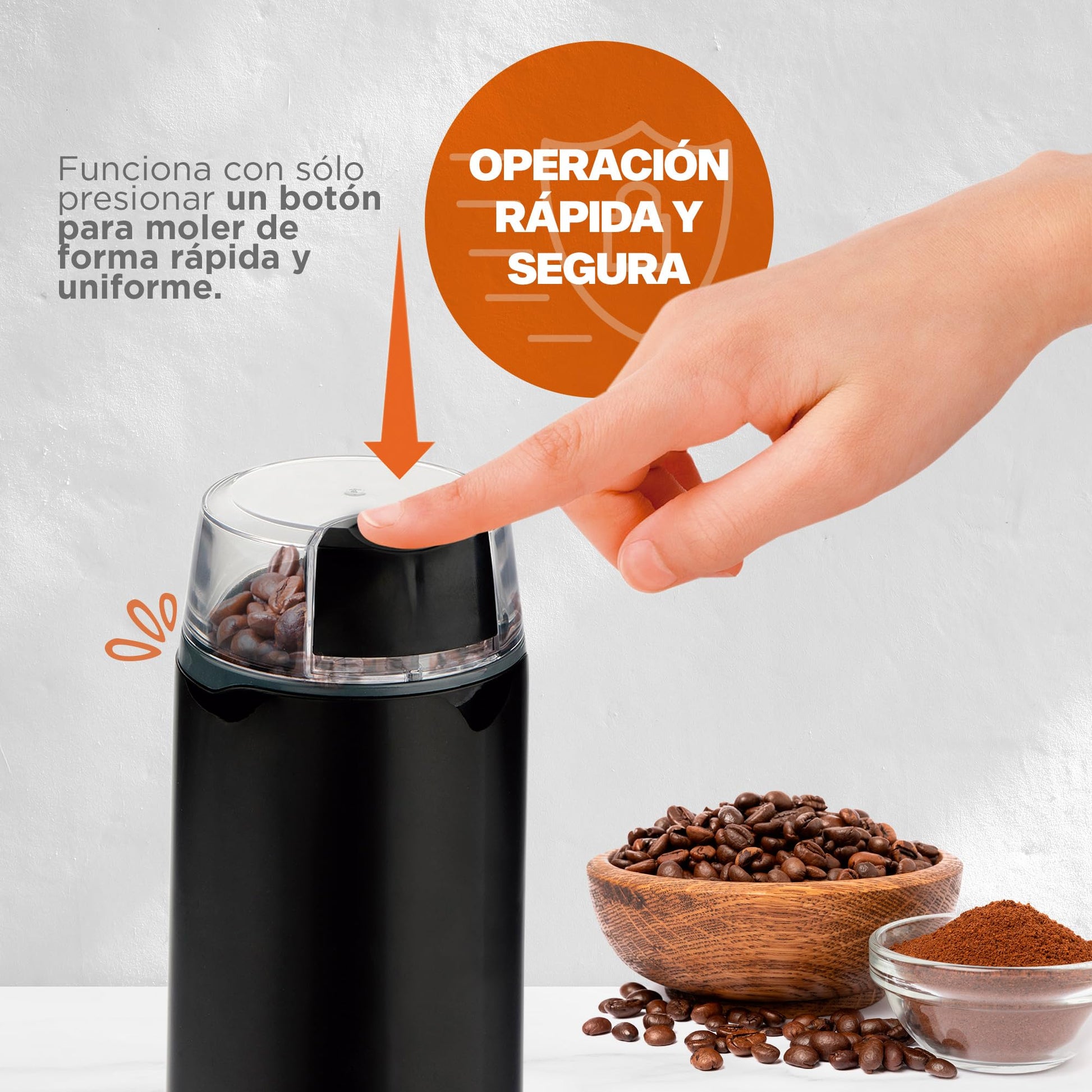 Hukën x MasterChef | Molino Eléctrico de Café Premium | Molido Perfecto | Acero Inoxidable | Capacidad de 50 gr. | 150 W | Diseño Compacto y Eficiente