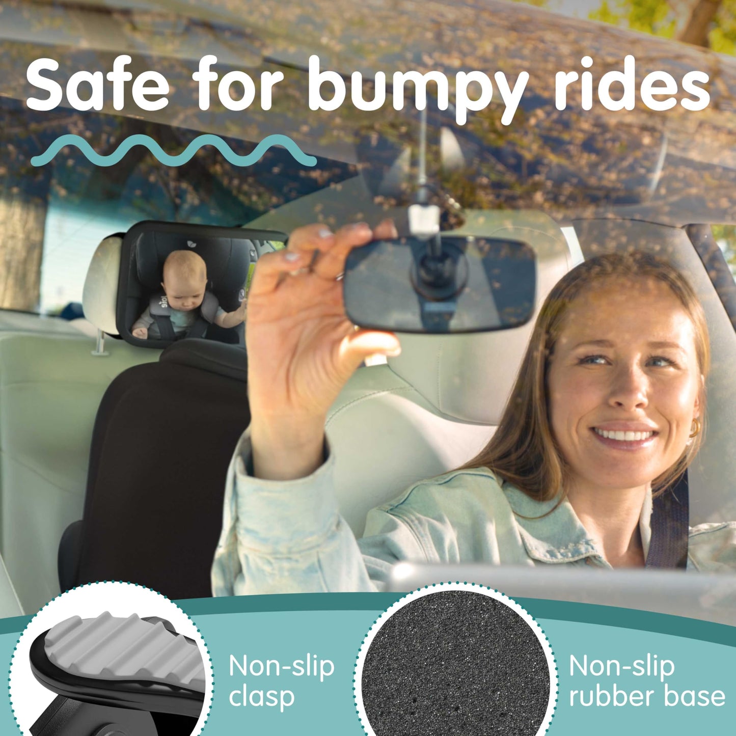Onco - Juego de espejos para coche para bebé, retrovisores y delanteros, doble premiado, 100% inastillables y a prueba de sacudidas, rotación de 360°, vista convexa ancha, esenciales para recién