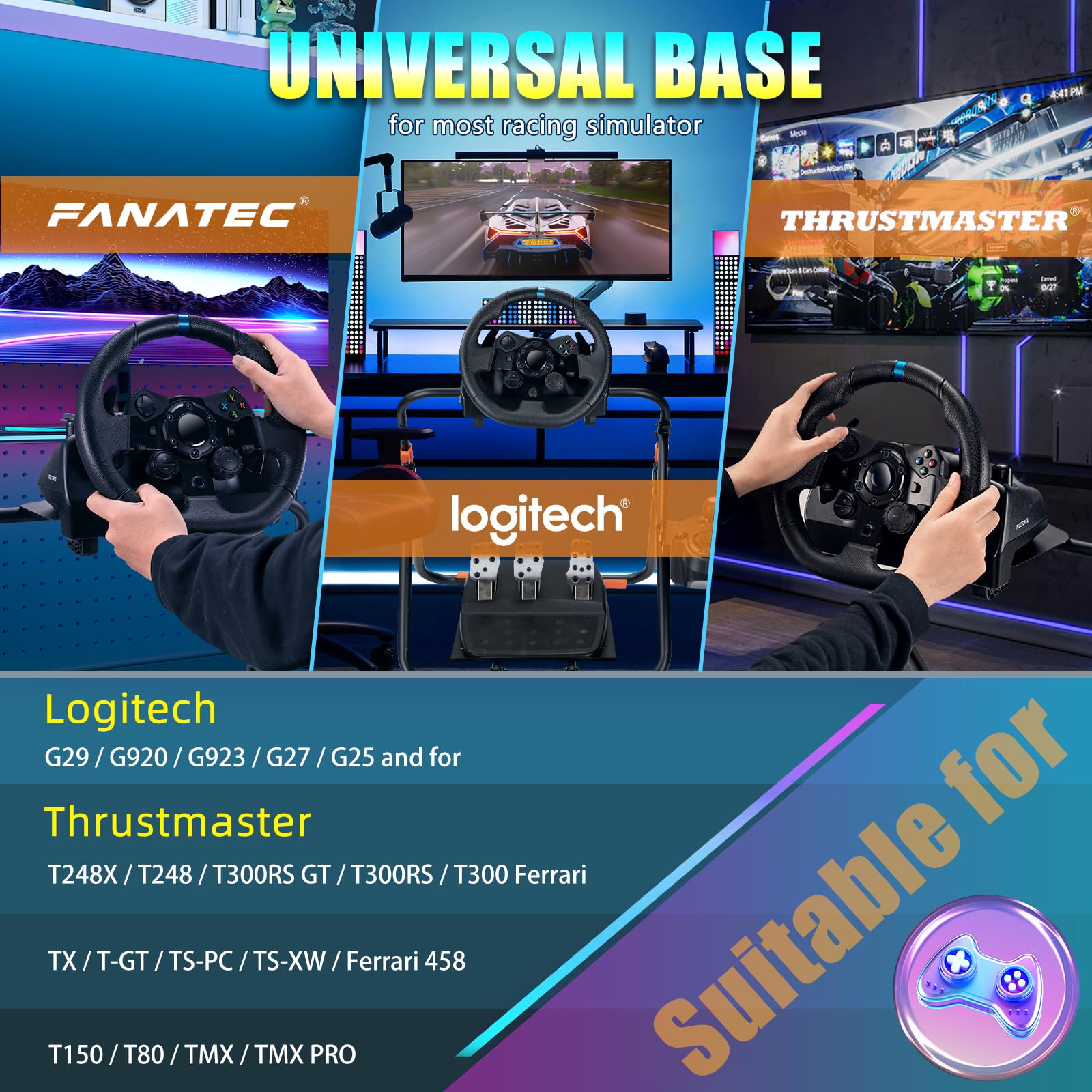 LGIB Sim Racing Wheel Stand Quick Setup & Fold Steering Wheel Stand for Logitech G25 G27 G29 G920 G923 Thrustmaster T248X T248 T300RS T150 TX Xbox PS4 PS5 Simulator Cockpit without Gaming Steering