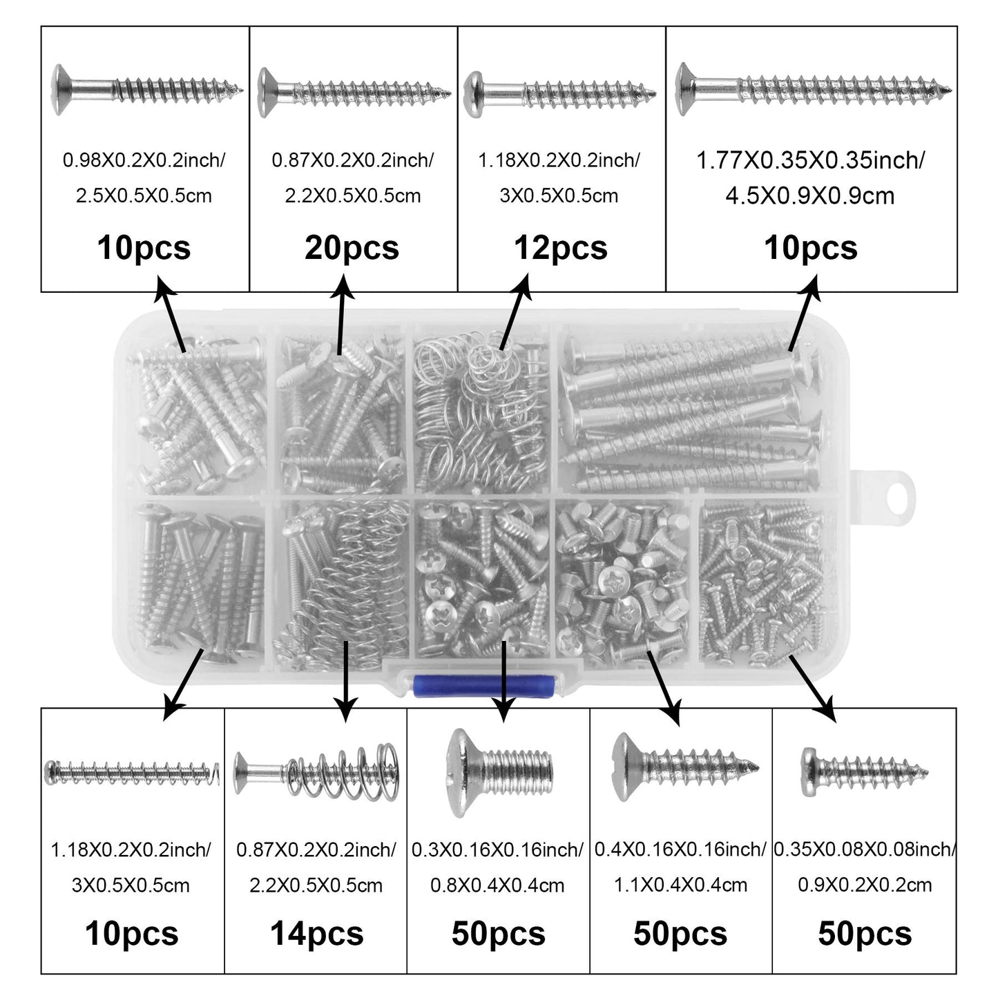 Electric Guitar Screw Kit, 226 Pieces(9 Types) with Springs for Electric Guitar Bridge, Pickup, Pickguard, Tuner, Switch, Neck Plate, Guitar Strap Buttons and a Tweezers Guitar Accessories