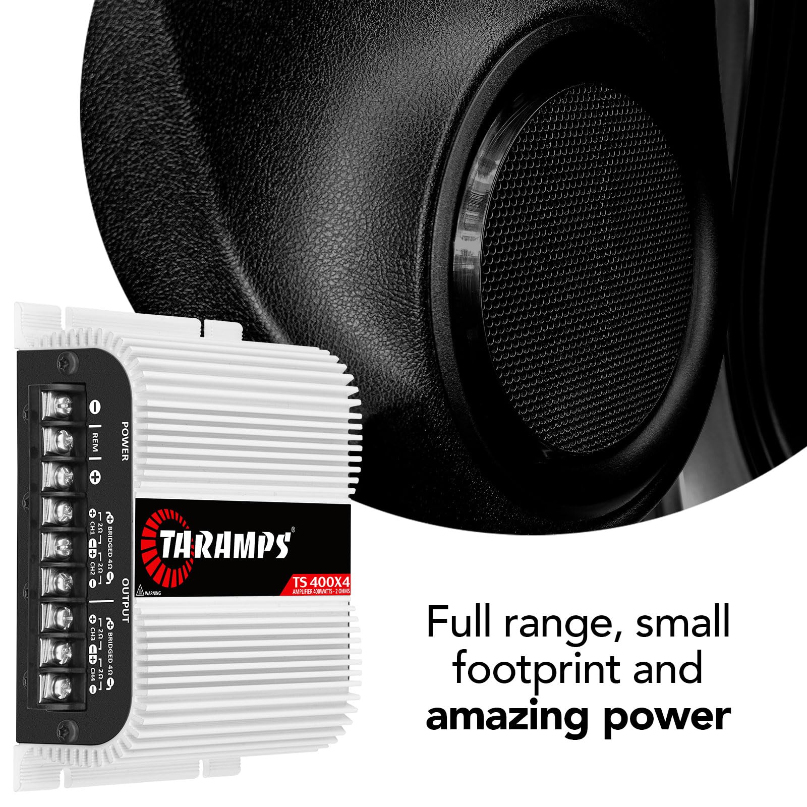 Amplificador de Audio Taramp's TS400X4 Negro Rango Completo 2 Ohmios 4 Canales 400 W Clase D para Auto