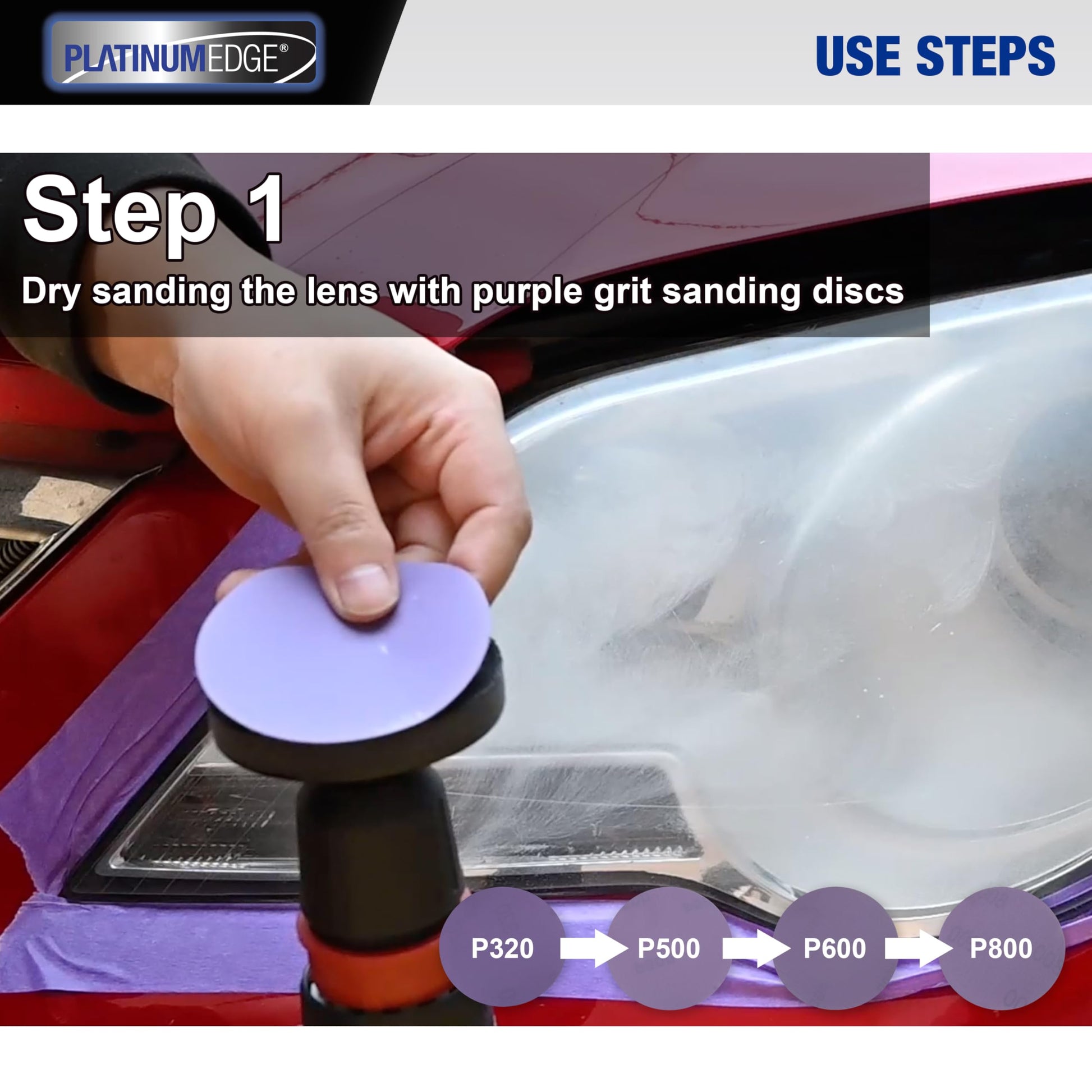 Kit de Restauración de Faros PLATINUMEDGE en Plata con Discos de Lijado de 3 Pulgadas para Coche