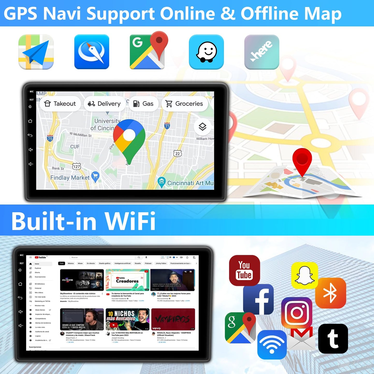 10.1 pulgadas Android 15 GPS para coche estéreo de 4 GB+64 GB para Jeep Wrangler JK 2007-2018 Dodge Ram 1500 2500 2009 2010 2011 2012 Grand Cherokee con inalámbrico CarPlay Android Auto Bluetooth