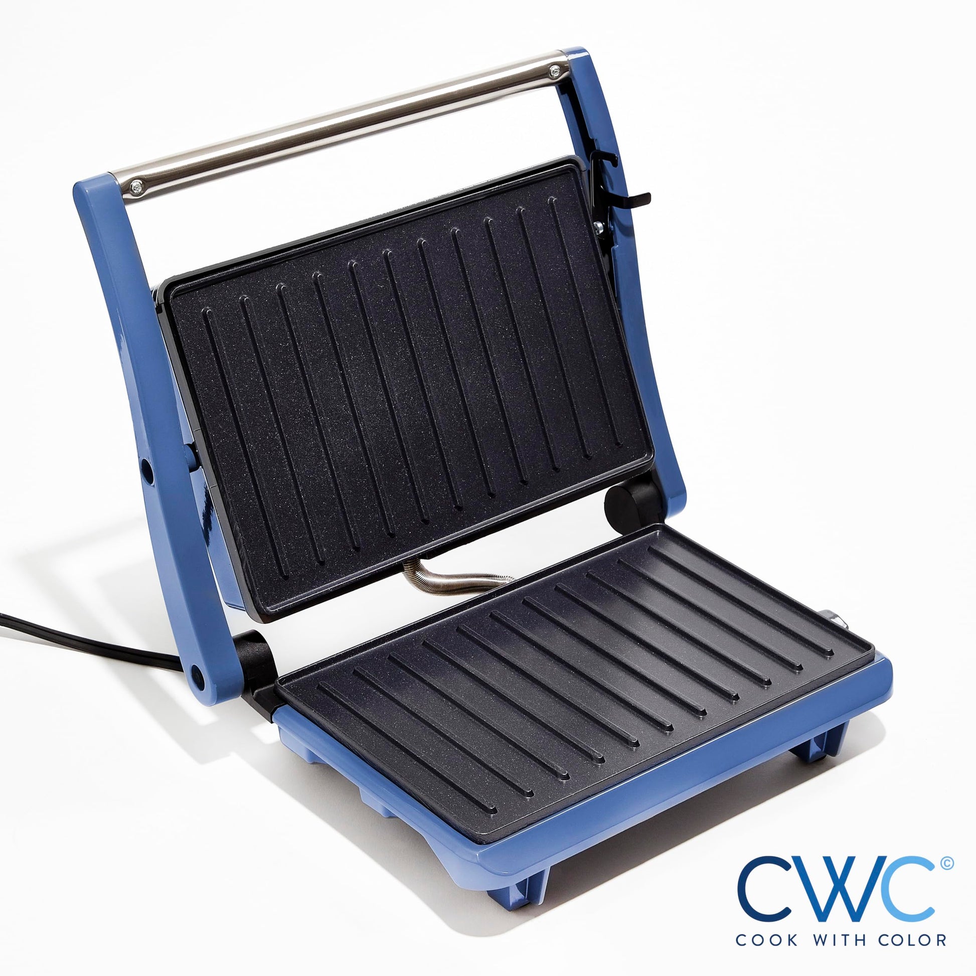 Cocina con color Panini Maker: parrilla de prensa de 2 rebanadas, 760 W de potencia, placas antiadherentes, mango de tacto fresco, diseño compacto, cocción rápida, ideal para deliciosos paninis, azul