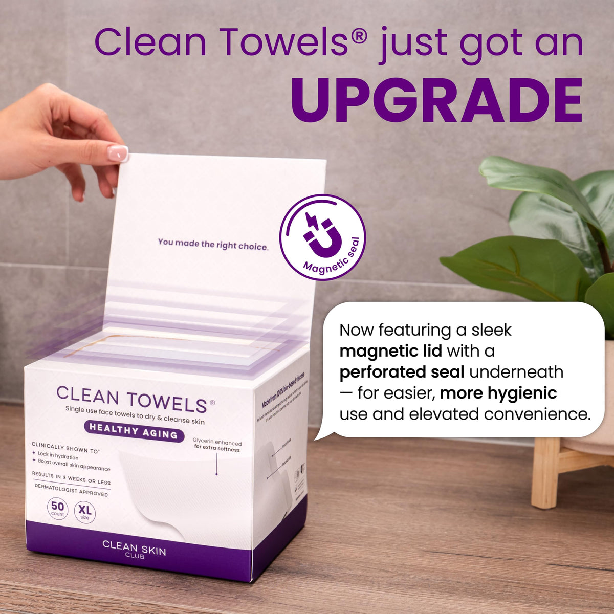 CLEAN SKIN CLUB Toallas Faciales Desechables Healthy Aging Clean Towels Xl, Suavizan Líneas De Expresión, Arrugas Y Textura En 6 Semanas, Tratadas Para Mayor Suavidad, Desmaquillantes Antiedad, Paquet