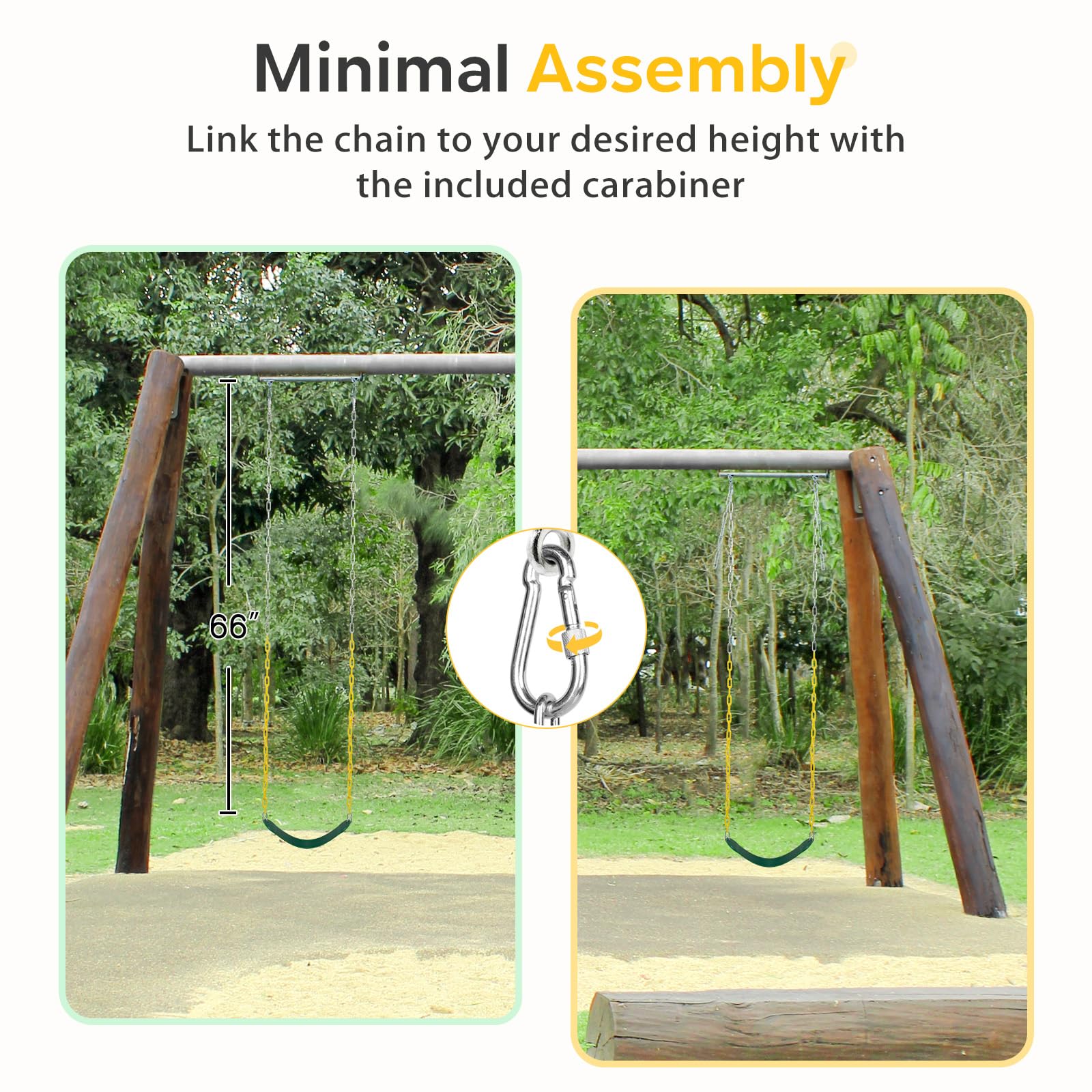 DECORLIFE - Kits de repuesto de asiento oscilante – Cadenas recubiertas resistentes para niños y adultos, soporta 350 libras, juegos de columpios totalmente ensamblados para exteriores con correas de