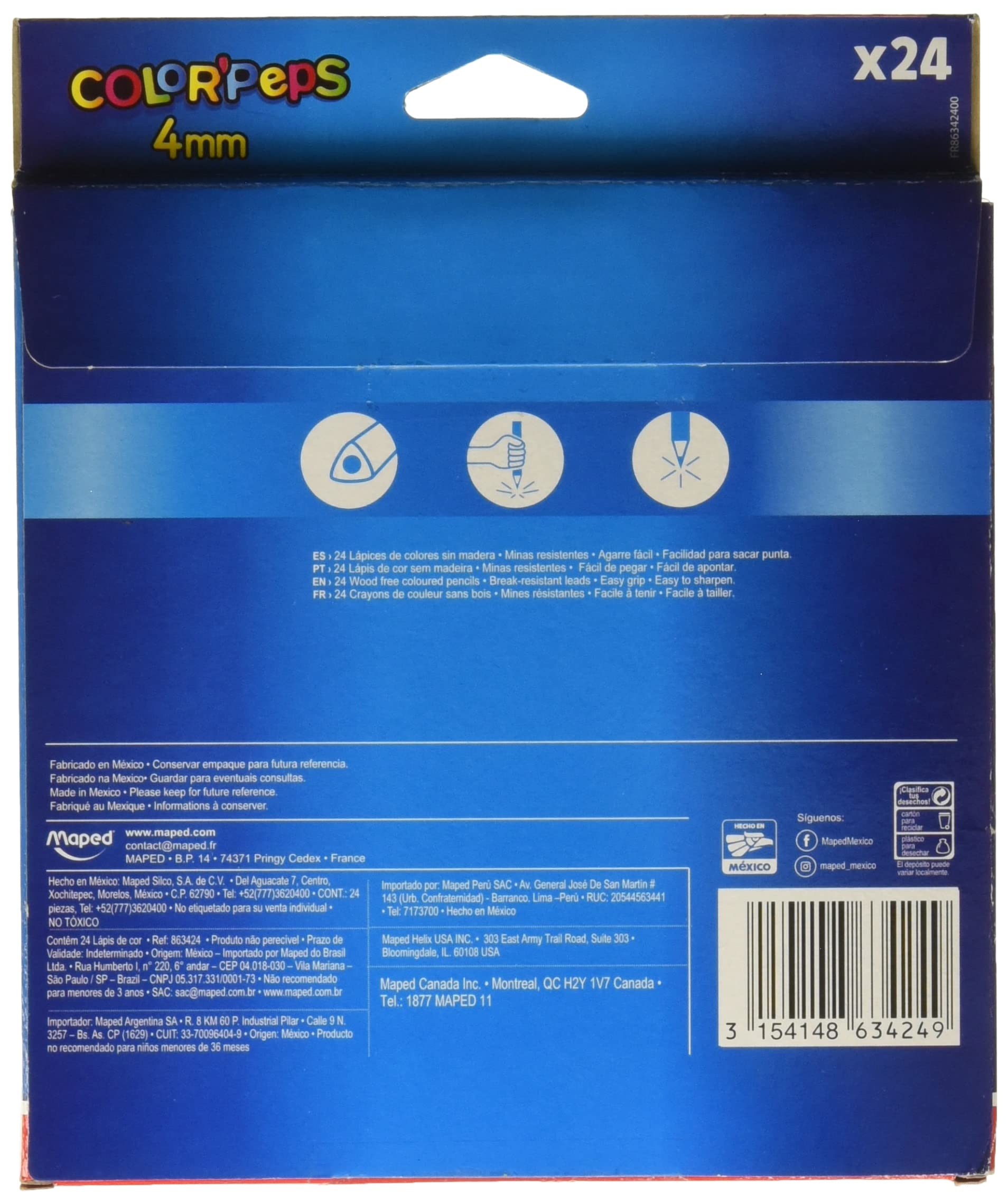 Maped Color´Peps Lapices de Colores, Triangulares, Extruidos, paquete de 24