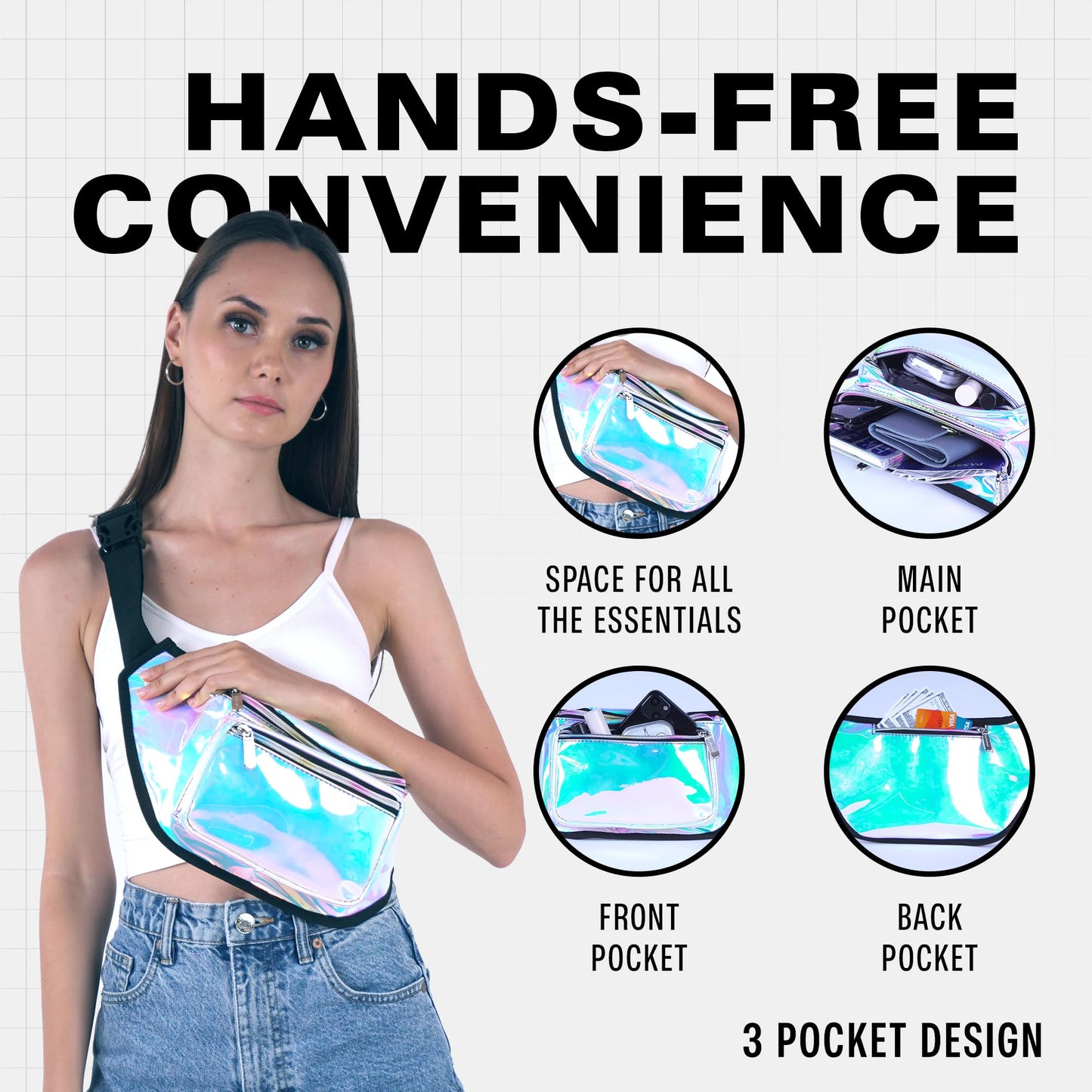 Riñonera Impermeable Azul Holográfico Manos Libres Grande para Hombres o Mujeres