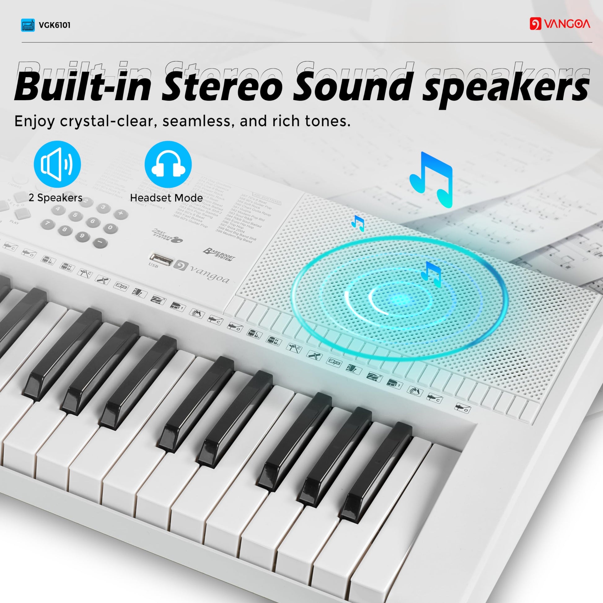 Teclado Piano Eléctrico Vangoa Blanco con 3 Modos de Enseñanza para Principiantes