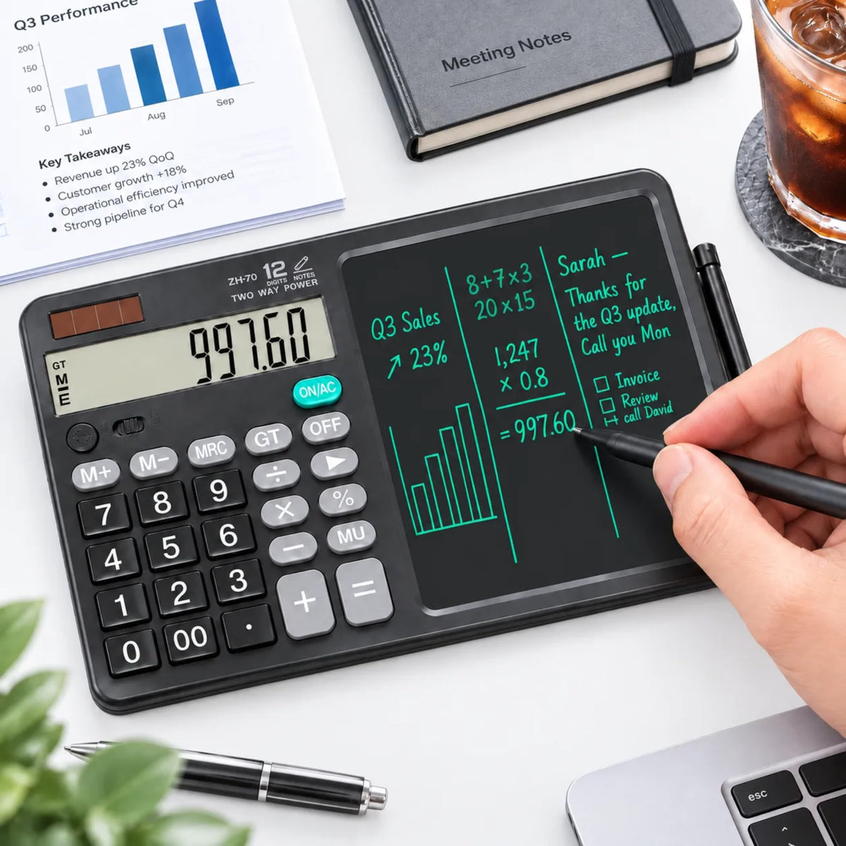 Calculadora de Escritorio DPEDUAI Negro con Tablero de Notas y Lápices Ópticos Integrados