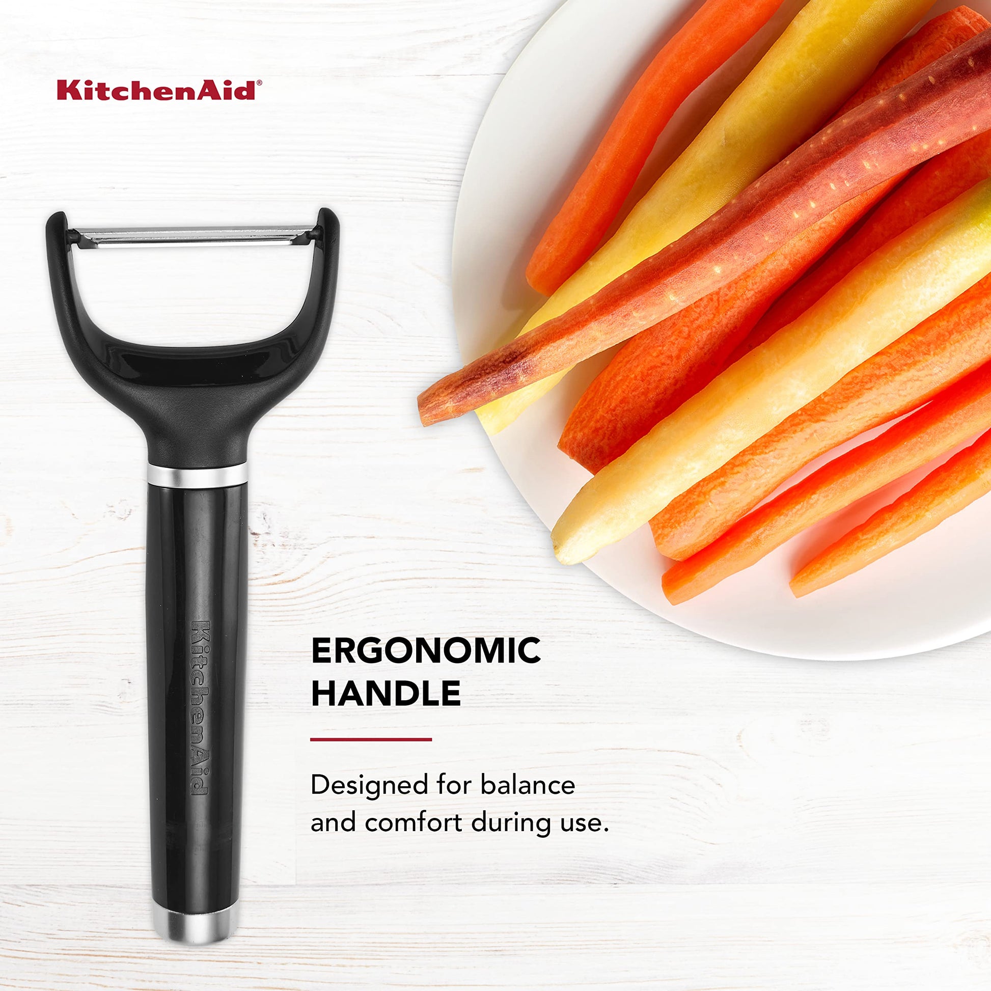 KitchenAid Pelador en Y con mango ergonómico y hoja de un solo filo, apto para lavaplatos con cubierta protectora