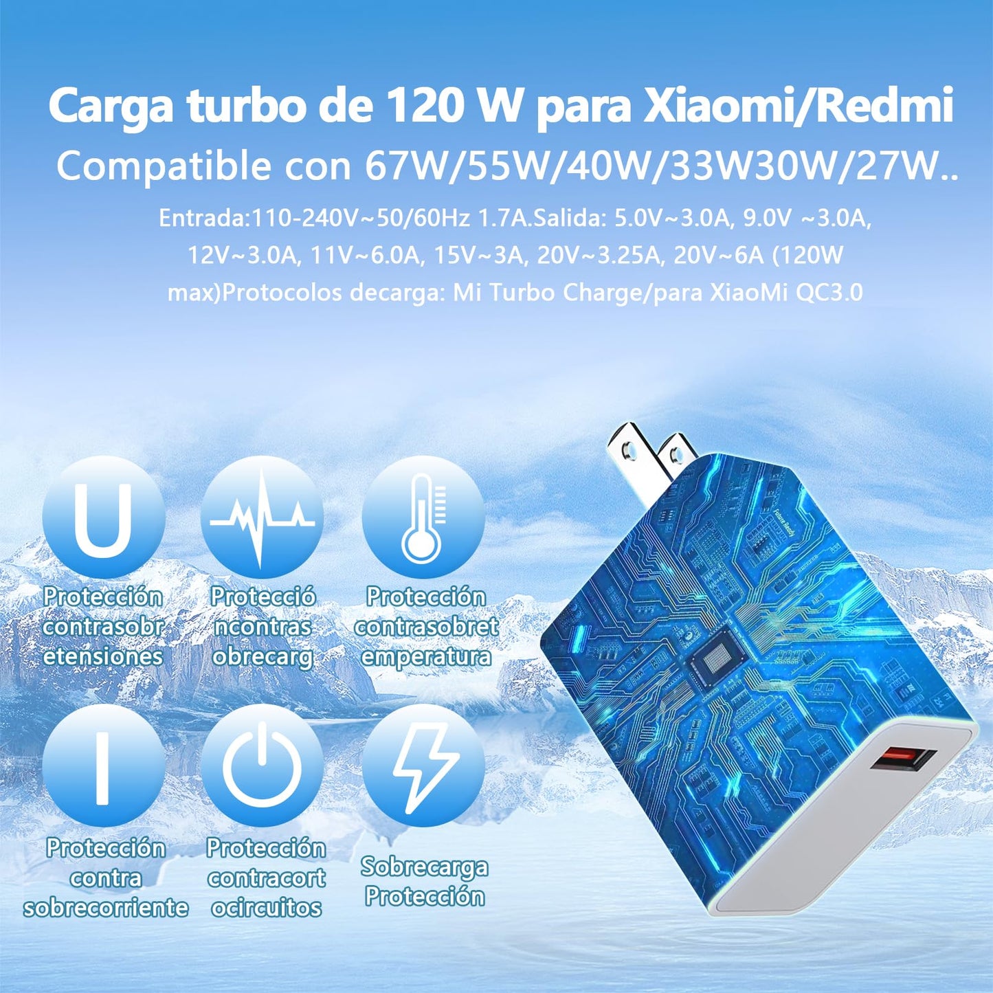Kammoy Cargador 120W para Xiaomi Carga Rapida Turbo con 6A Cable USB C 1M para Xiaomi 15 14 13 12 14t 13t 12t 12s Pro Lite Redmi Note k80 K70 K60 K50 12 11 Pro Plus Black Shark 4 5 Poco F4