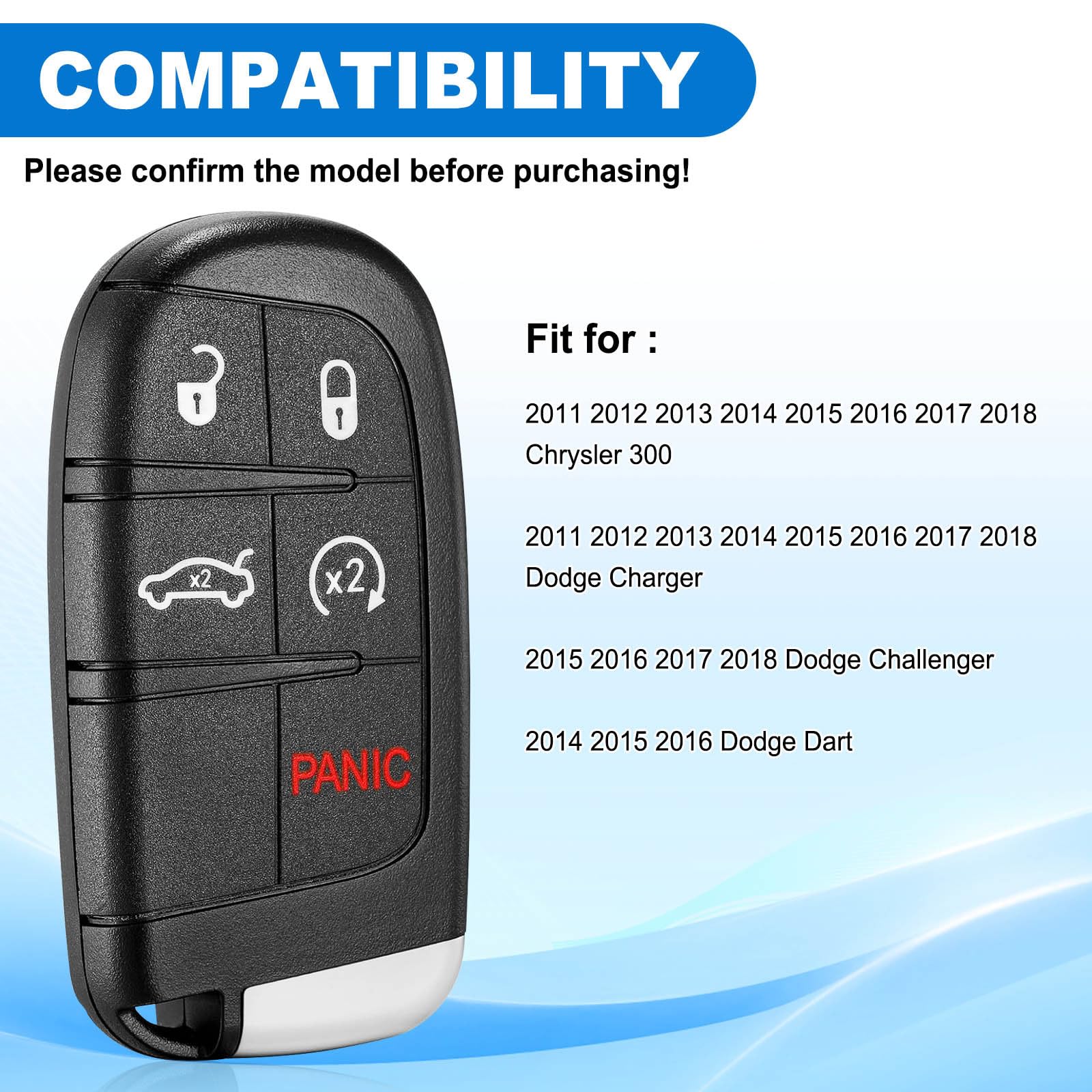 CAUORMOTE Llave de coche con control remoto para Dodge Dart Charger Challenger Chrysler 300 (M3N-40821302), juego de 2