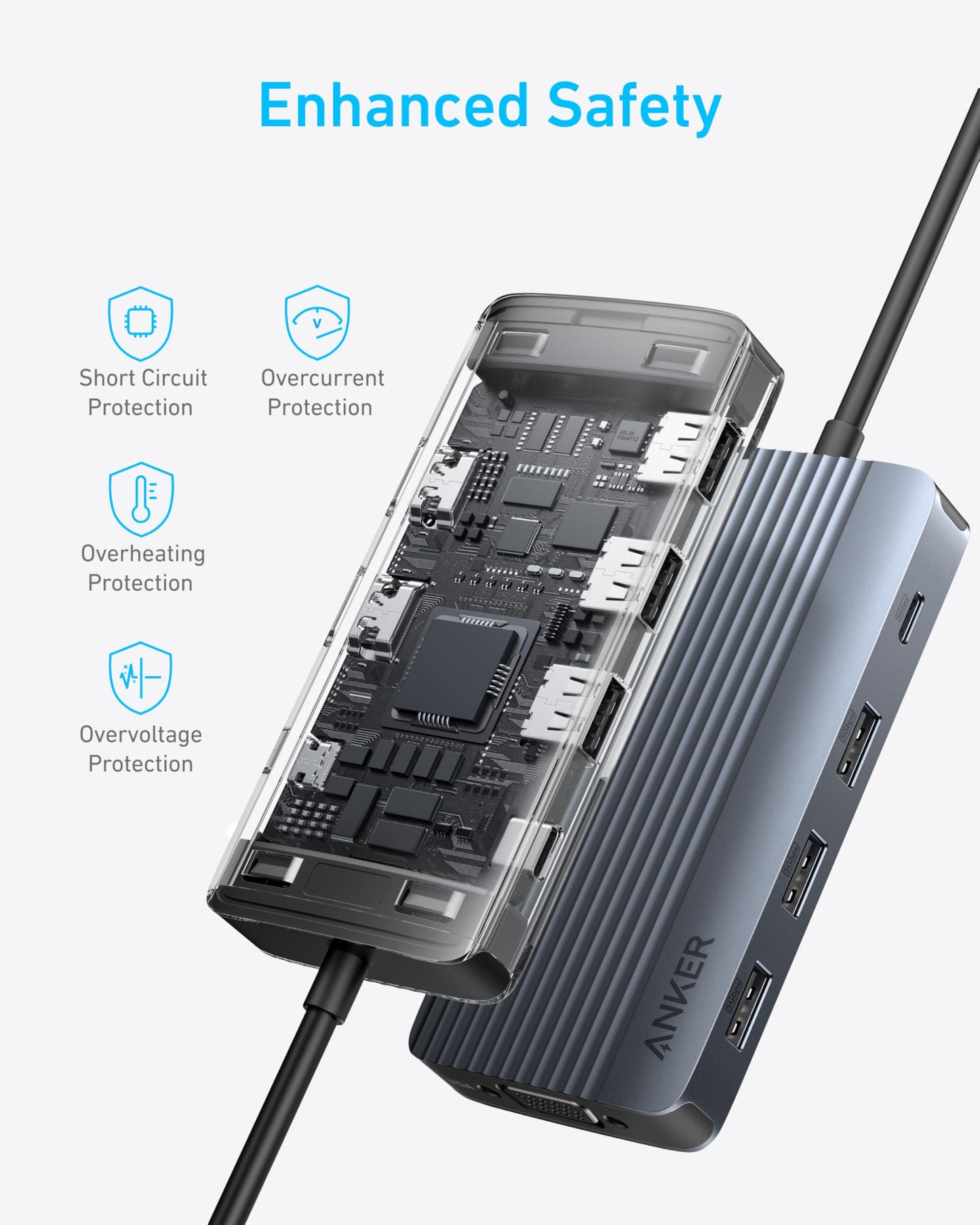 Anker PowerExpand Hub USB-C 8 en 1, Triple Pantalla, 2 Puertos HDMI 4K, 1 VGA 1080P, 100W PD, 4 Puertos USB (1 USB-C 5Gbps, 3 USB-A 5Gbps), Alta Velocidad, Compatible con MacBook, Windows