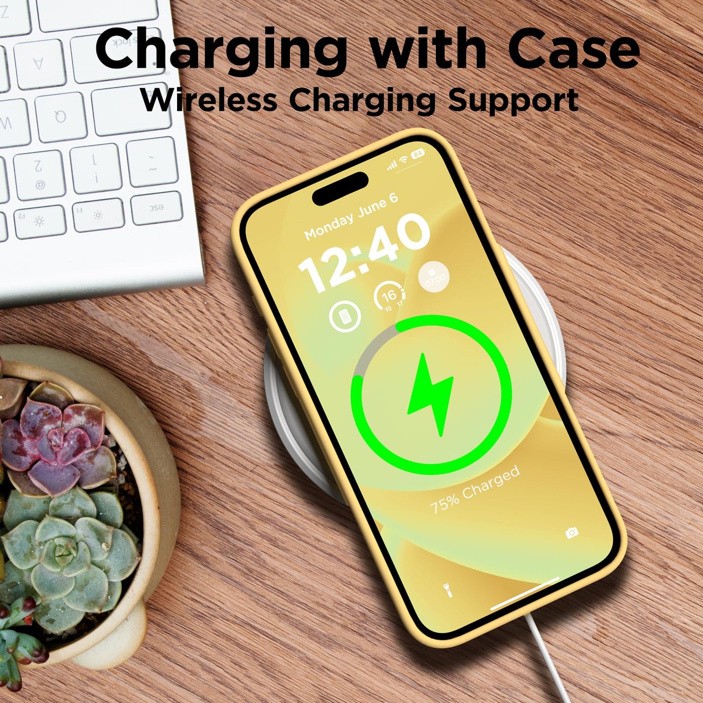COFFKER - Funda de silicona compatible con iPhone 15 Pro, cuerpo completo, a prueba de golpes, delgada con forro de microfibra suave antiarañazos, 6.1 pulgadas, color amarillo