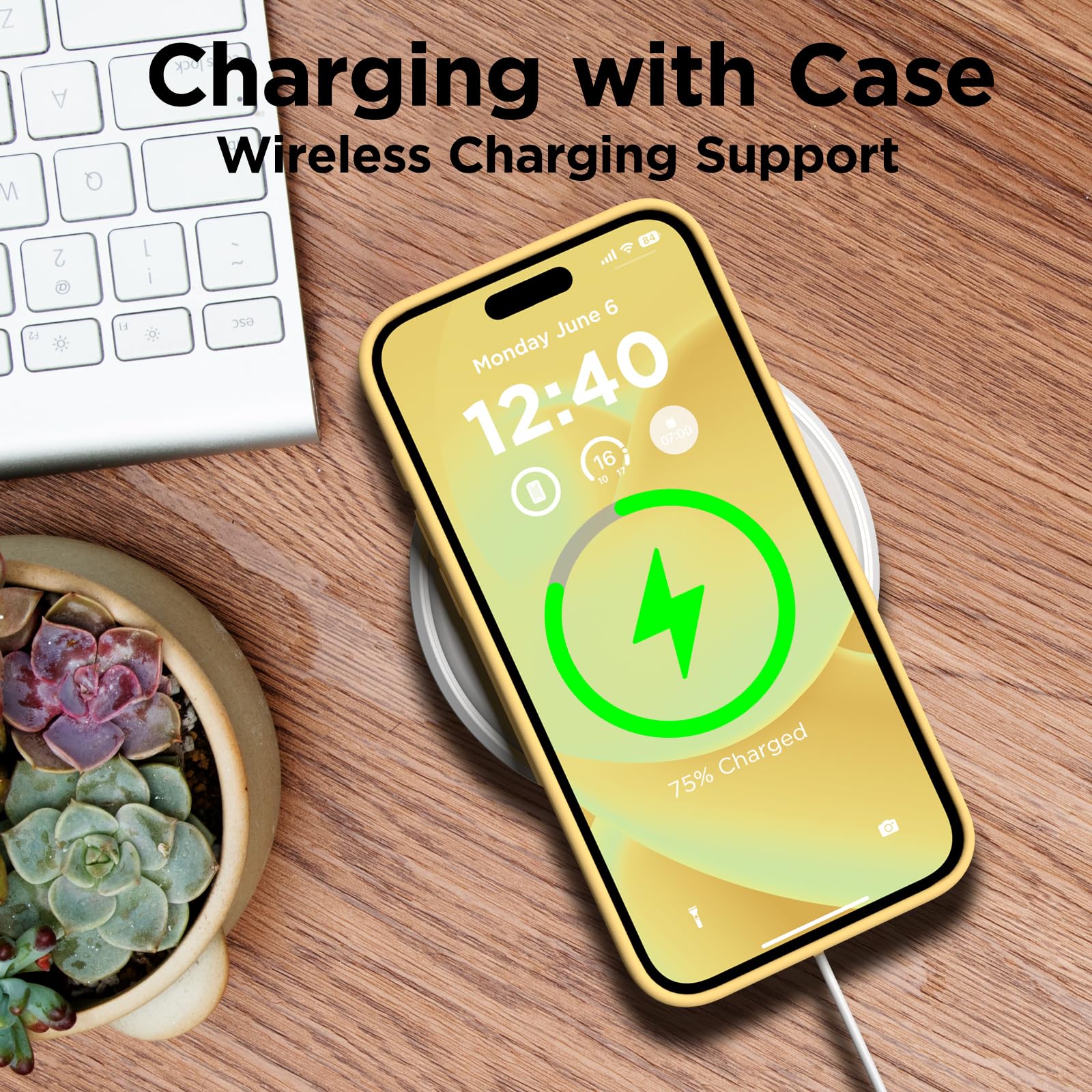 COFFKER - Funda de silicona compatible con iPhone 15 Pro, cuerpo completo, a prueba de golpes, delgada con forro de microfibra suave antiarañazos, 6.1 pulgadas, color amarillo