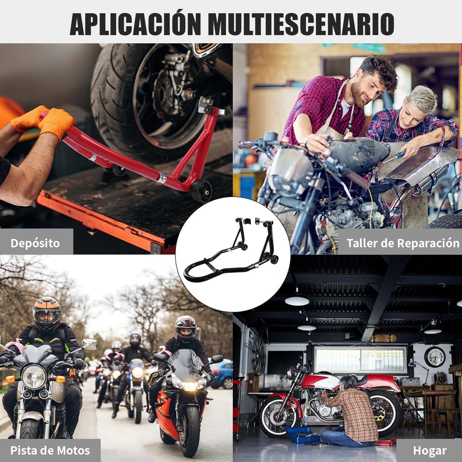 BOBOJIIIER Soporte Trasero para Motocicleta, soporte de elevación de rueda trasera, Moto Gato, Soporta Hasta 450 KG con Ruedas, Negro, L