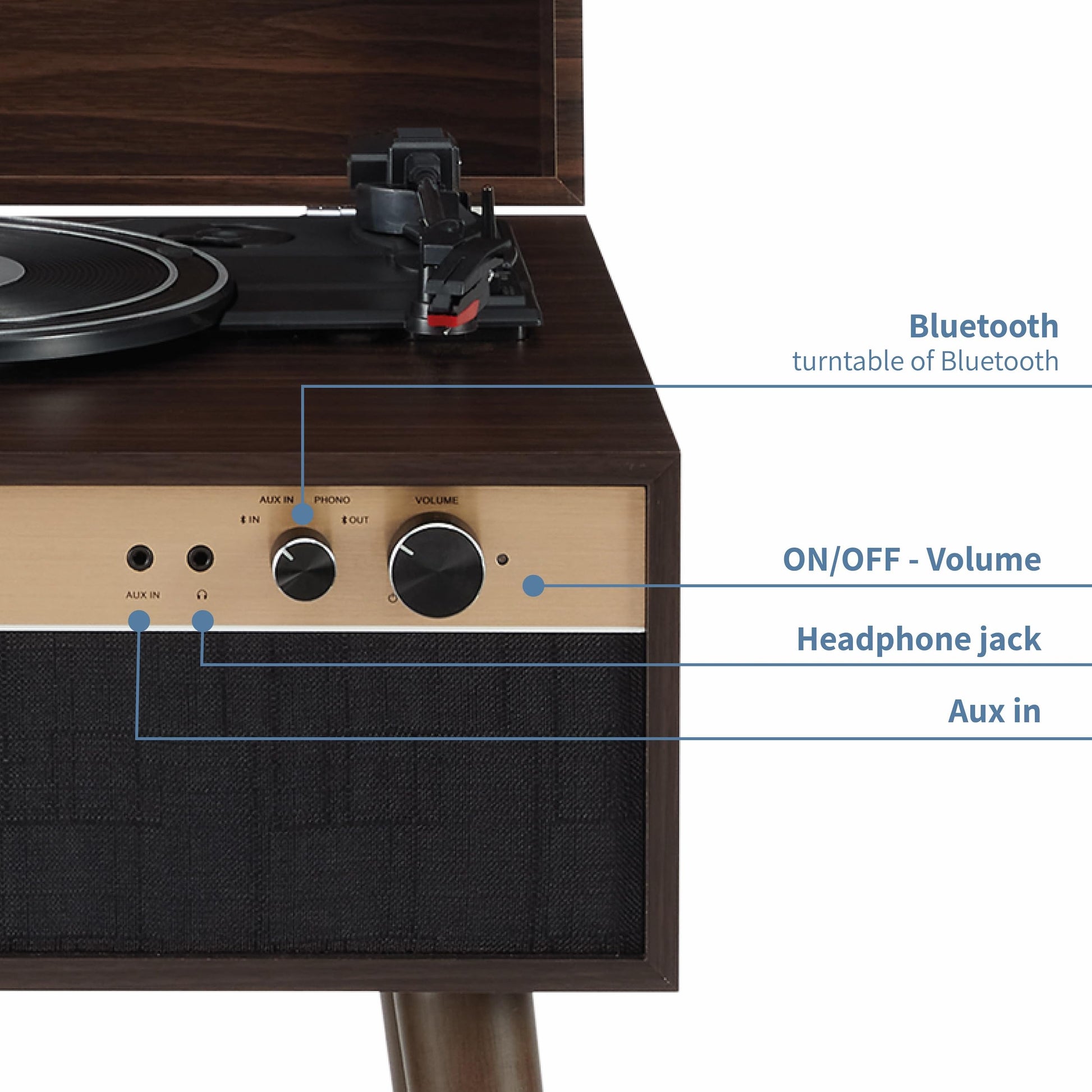 Crosley CR6236A-WA Jasper - Tocadiscos de Vinilo Bluetooth de 3 velocidades con Altavoces Integrados y Patas Desmontables, Color Nogal