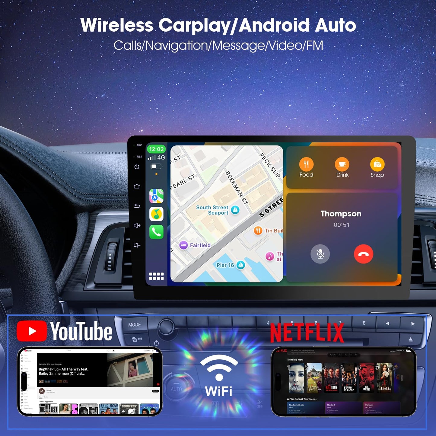 Visualización Inalámbrica Carplay 9 Pulgadas HD con Control de Voz y Cámara de Respaldo para Coche Estéreo