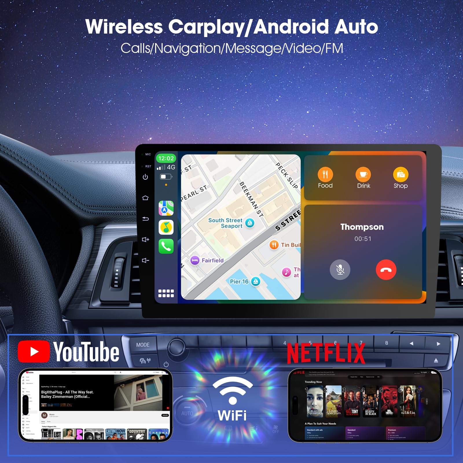 Visualización Inalámbrica Carplay 9 Pulgadas HD con Control de Voz y Cámara de Respaldo para Coche Estéreo