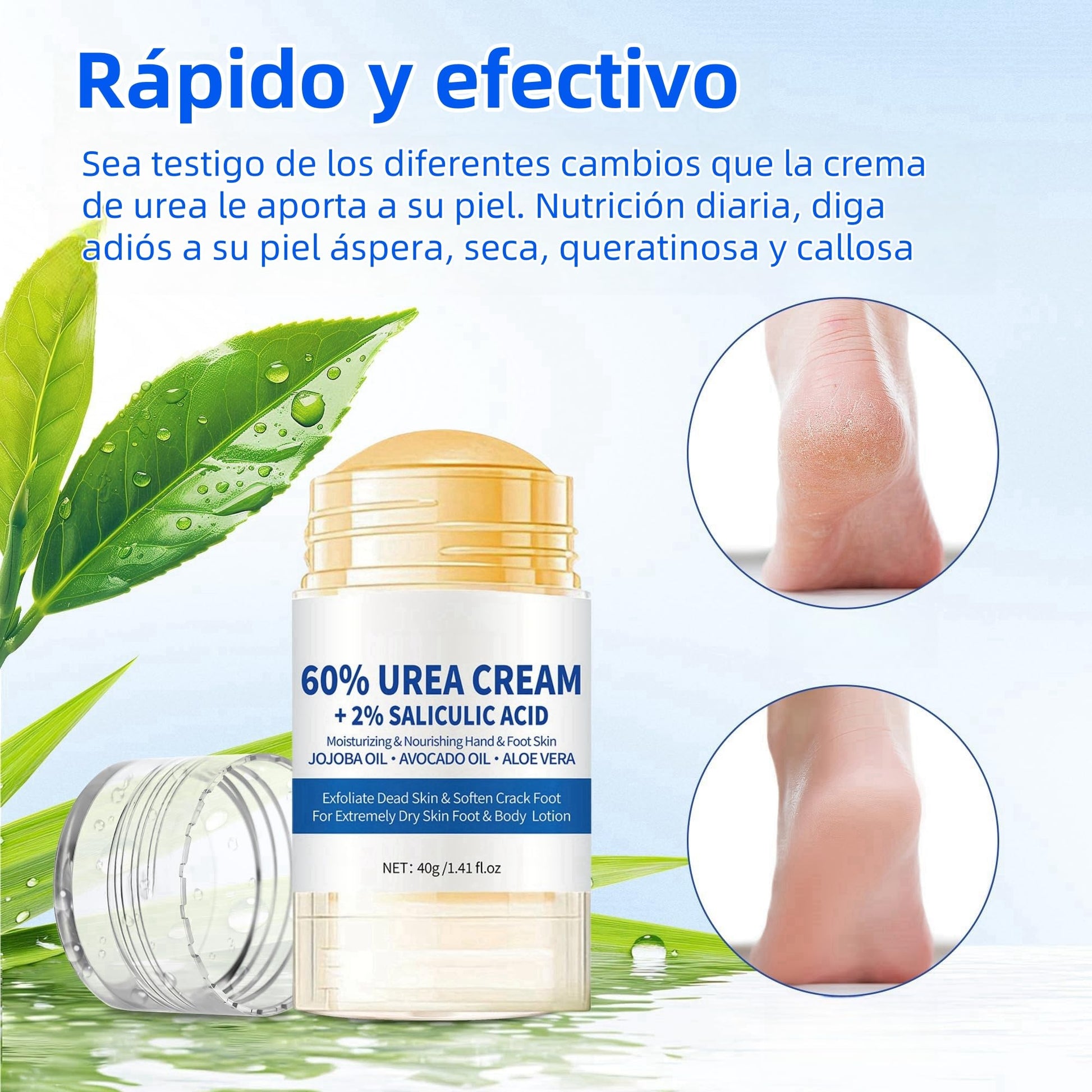 Crema Hidratante con Urea 60 para Pies, Manos y Codos - Exfoliante para Piel Seca, Agrietada y Callosidades (40g)