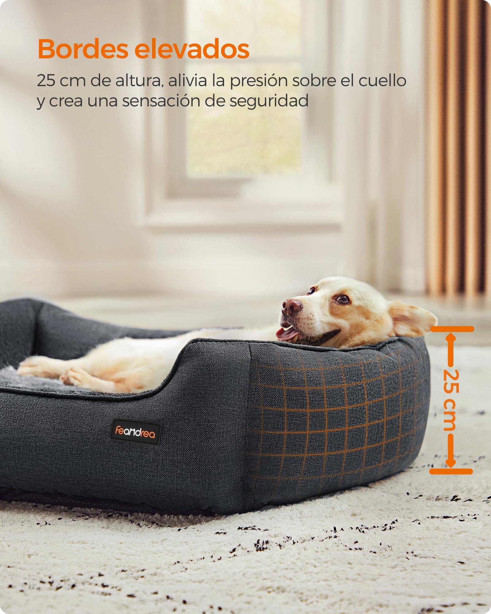Feandrea Cama para Perros, Sofá para Mascotas, 90 x 75 x 25 cm, Bordes Elevados, L, para Perros Medianos, Gris Oscuro MPGW011G01