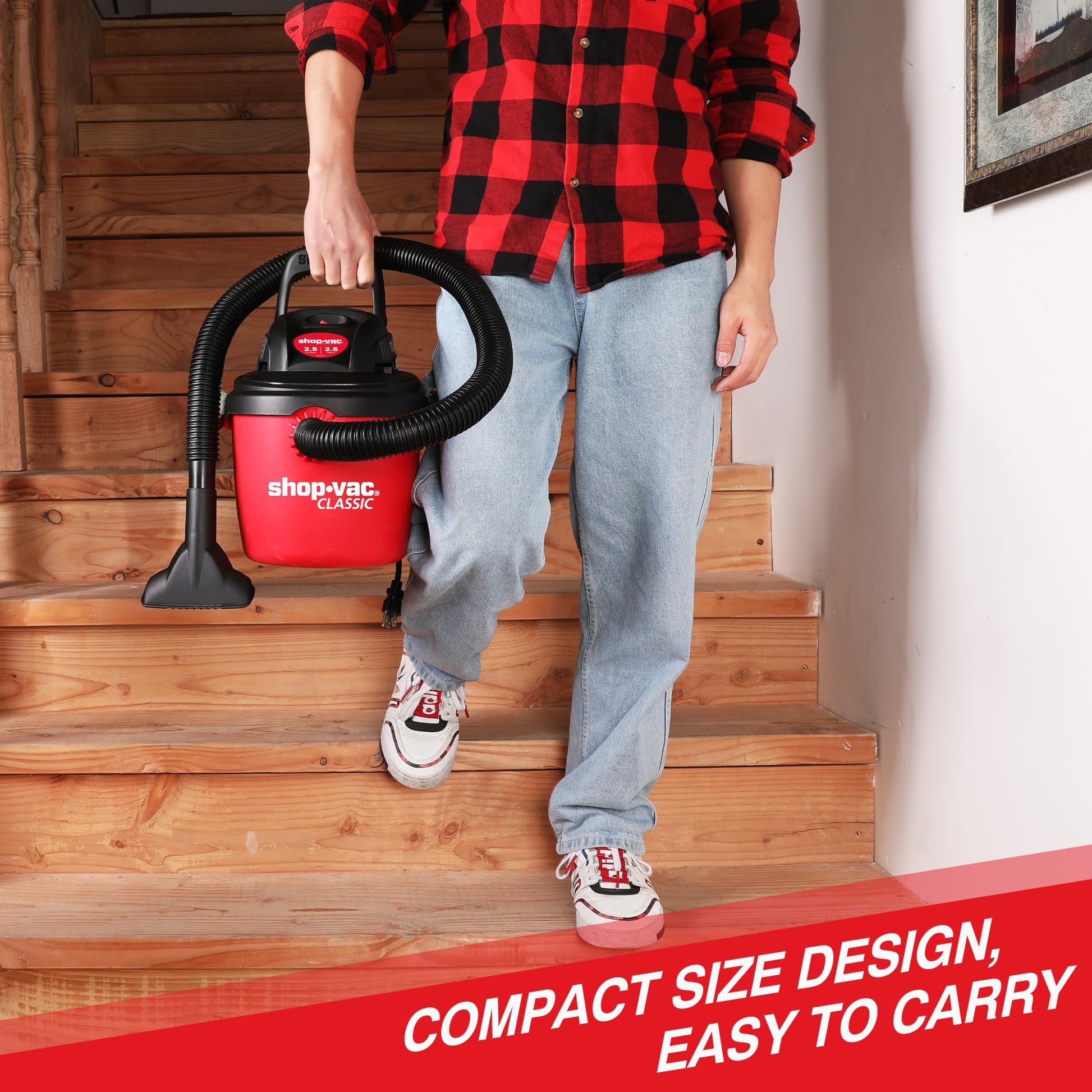 Aspiradora en Húmedo/Seco Shop-Vac Portátil Negra con Soporte de Pared para el Hogar y Lugar de Trabajo