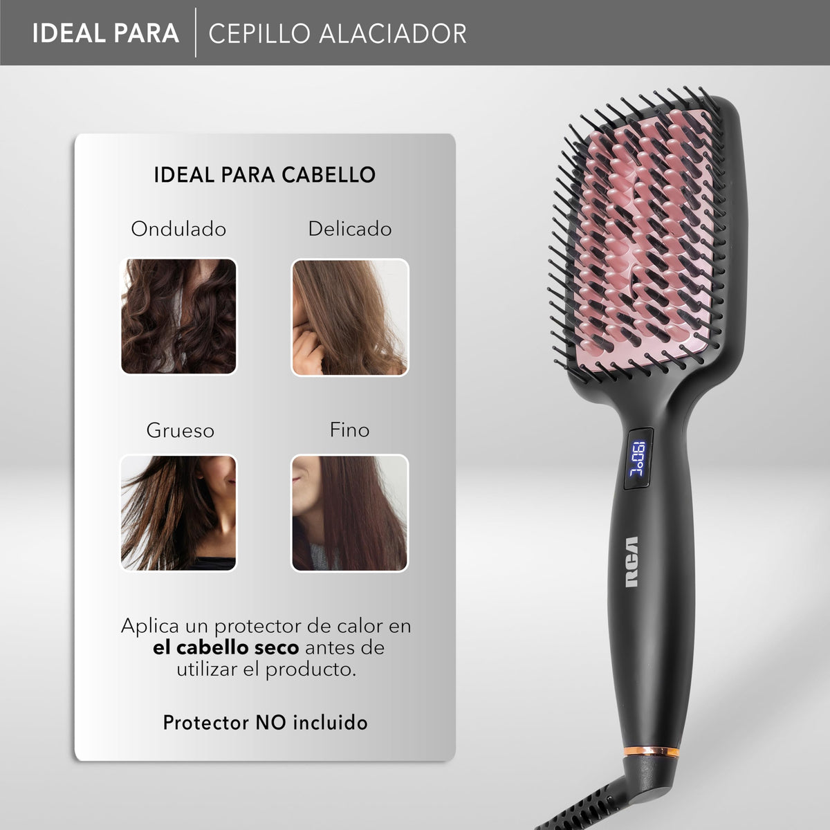 Cepillo Alaciador RCA Cerámica con Cerdas de Silicona y Nylon Profesional
