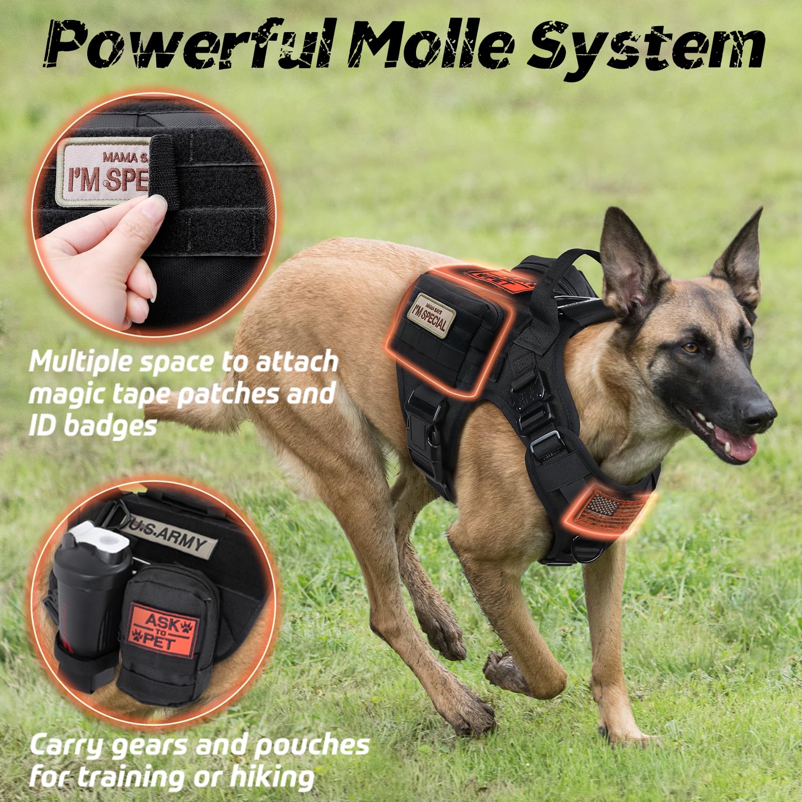 Chaleco Táctico Rabbitgoo Negro XL con Asa y Hebillas de Metal para Perro de Trabajo Militar