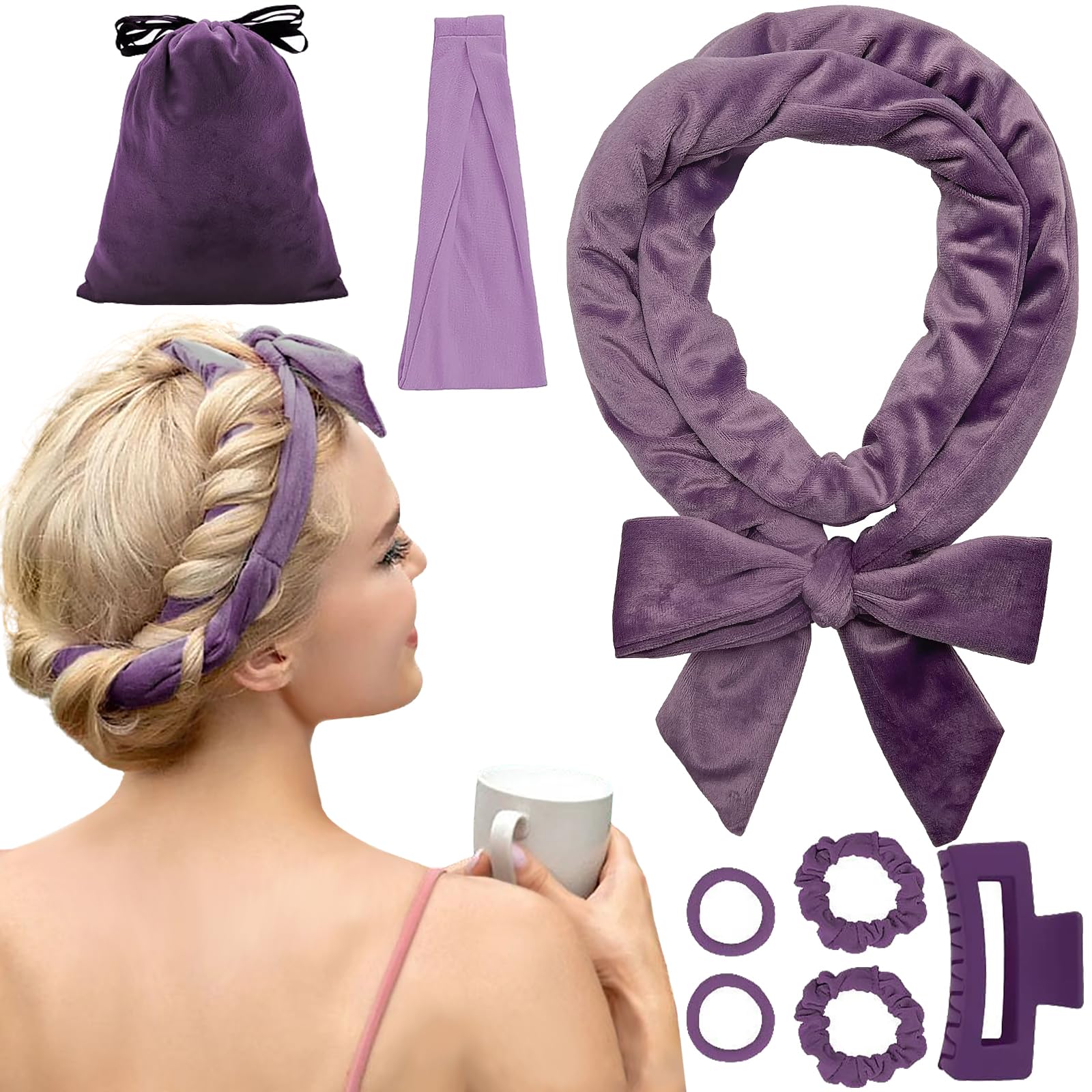 ZIMRAHYG Rizos Sin Calor, Rizadores de Cabello Sin Calor 8 Piezas, Kit de Ondas Sin Calor Con Pinzas para el Cabello y Coletero, Rizador Natural de Onda Suave Sin Daños en el Que Puedes Dormir