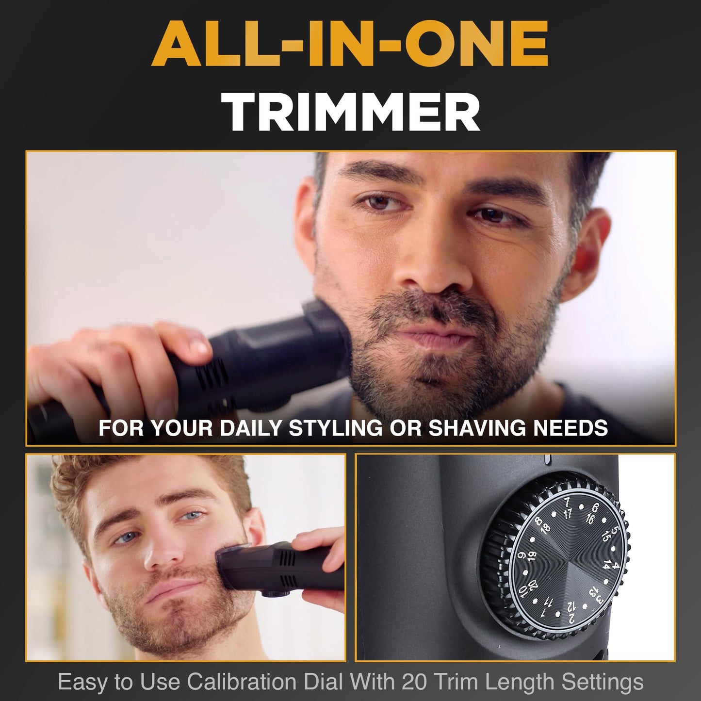 Bell+Howell- Recortadora de barba inalámbrica para hombres Vacutrim, afeitadora eléctrica recargable con calibración de 20 ajustes de corte
