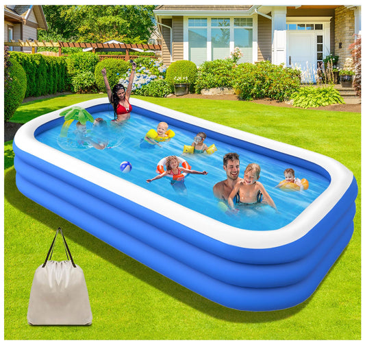 JNNQI Piscina Inflable Familiar 305x183x60 CM, Alberca Inflable Familiares Triple Grande Rectangular con Bolsa de Almacenamiento, Jardín, Fiesta Acuática de Verano, Piscina Inflable al Aire Libre