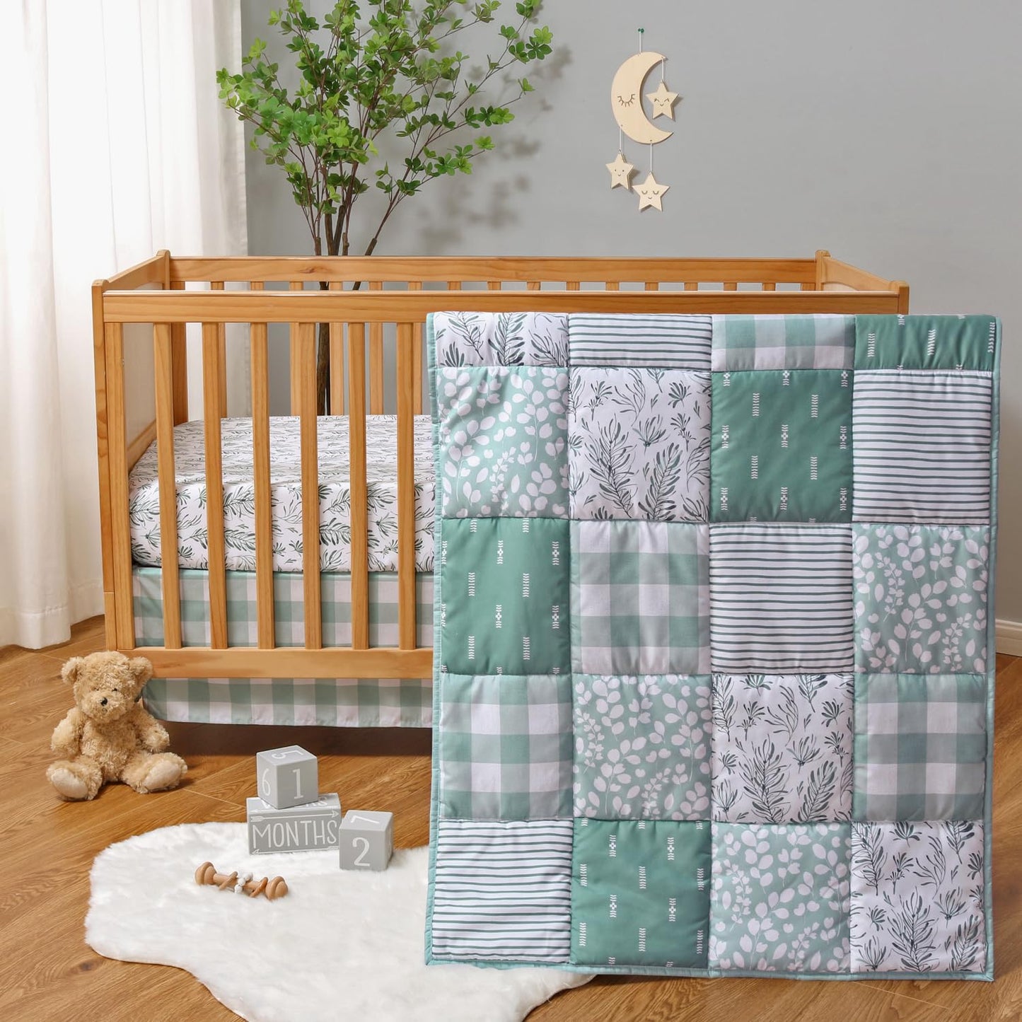 The Peanutshell - Juego de cama de 3 piezas para cuna de bebé para niños y niñas, juego de cama para recién nacidos, bebés y niños pequeños, decoración con sábana bajera para cuna, volantes contra el