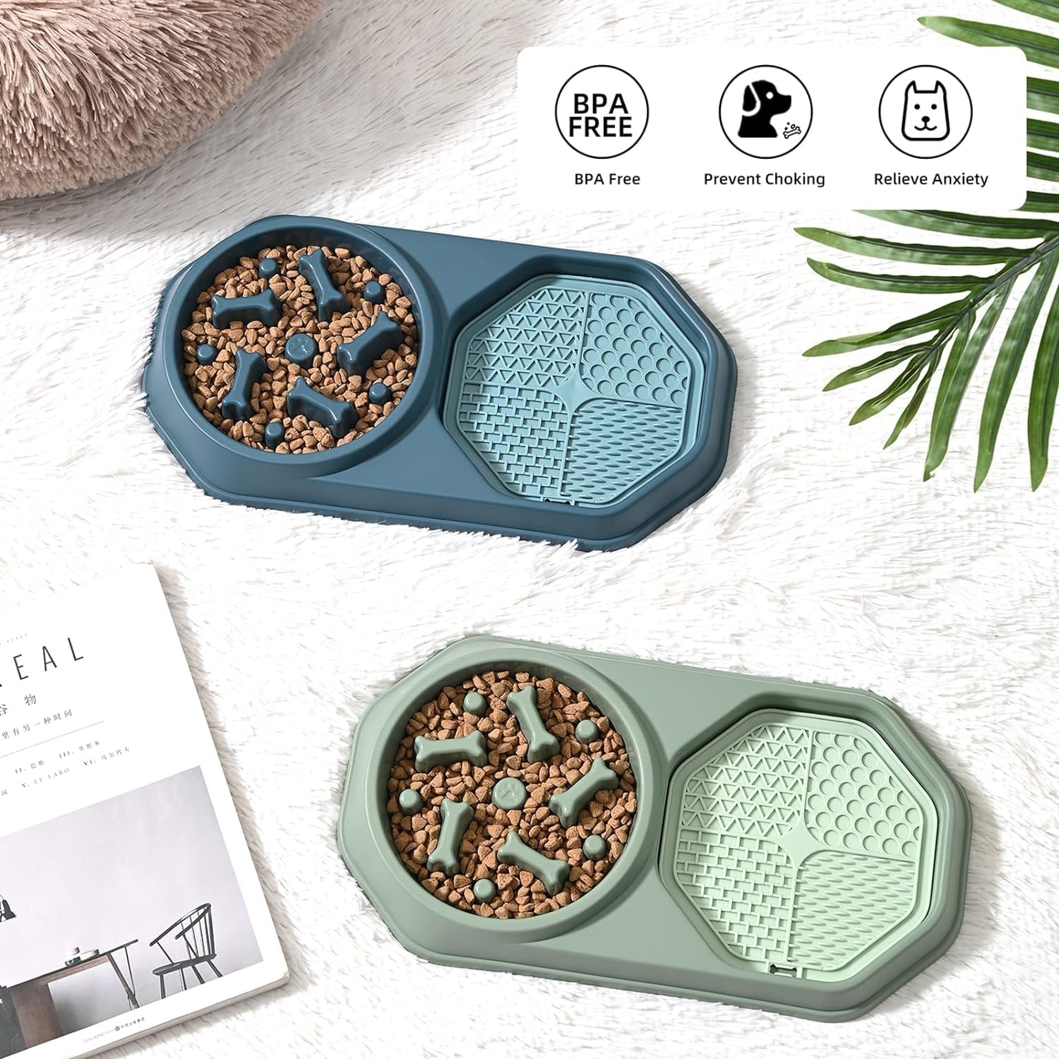 Comedero Lento para Perros, Cuenco Antideslizante para Perros de Comida Lenta, fácil de digerir y Absorber el Cuenco de Comida Lenta, comedero Lento para Perros, Alimentador Tazón 2 En 1 para Perros