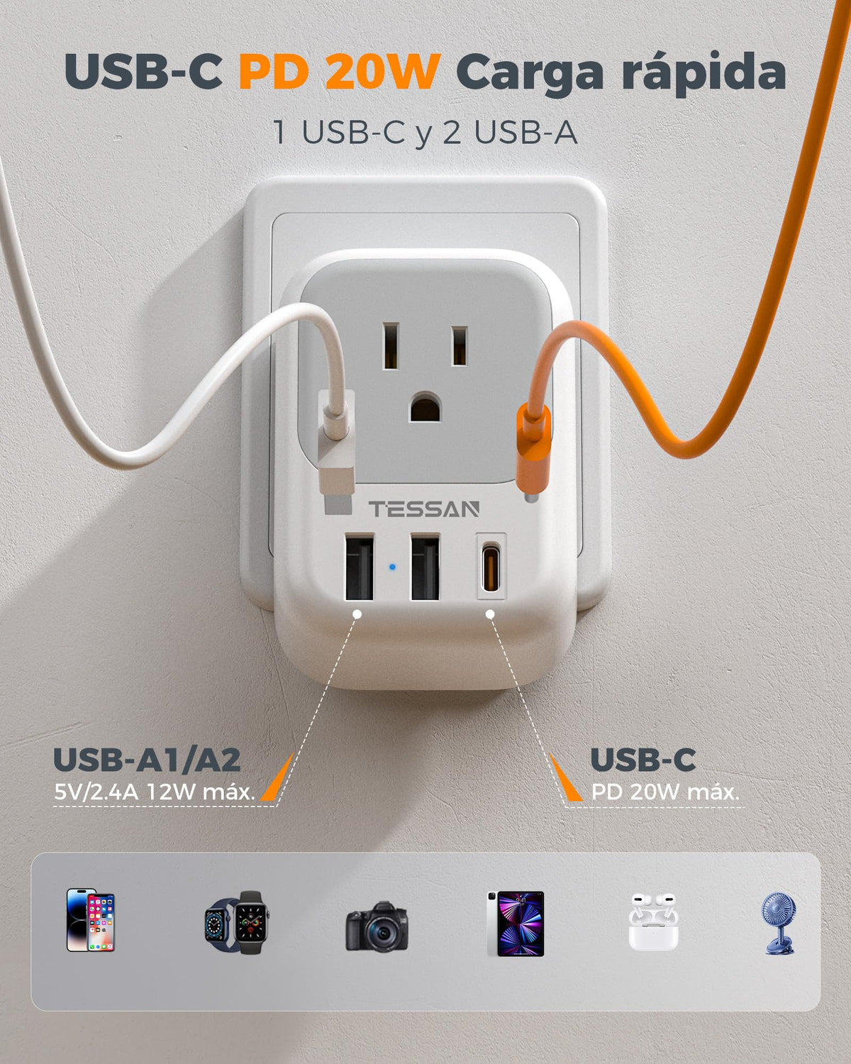 Adaptador de Viaje TESSAN Suiza con Enchufe Suizo 4 CA 3 USB