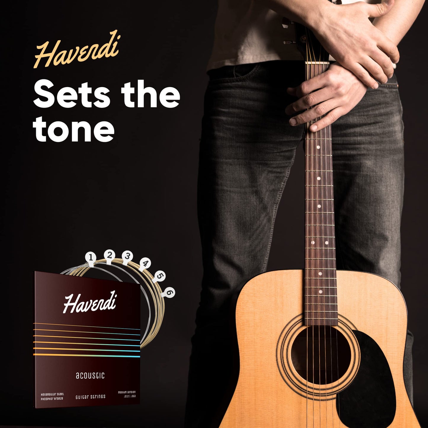 HAVENDI® Cuerdas de guitarra I Cuerdas de guitarra acústica con revestimiento de bronce fosforado I Brilliant Sound Quality I Incluye 3 púas..