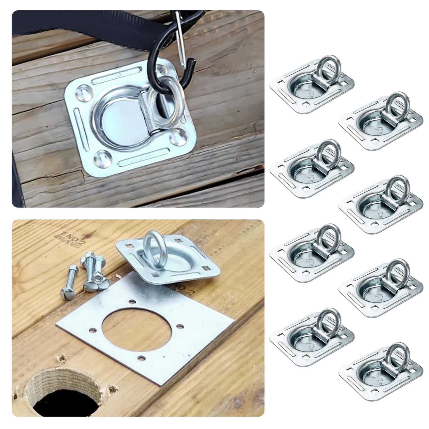 Lonffery - Paquete de 8 anclajes de amarre de anillo en D empotrados (6 lbs. Capacidad), kit resistente para remolque o entregas