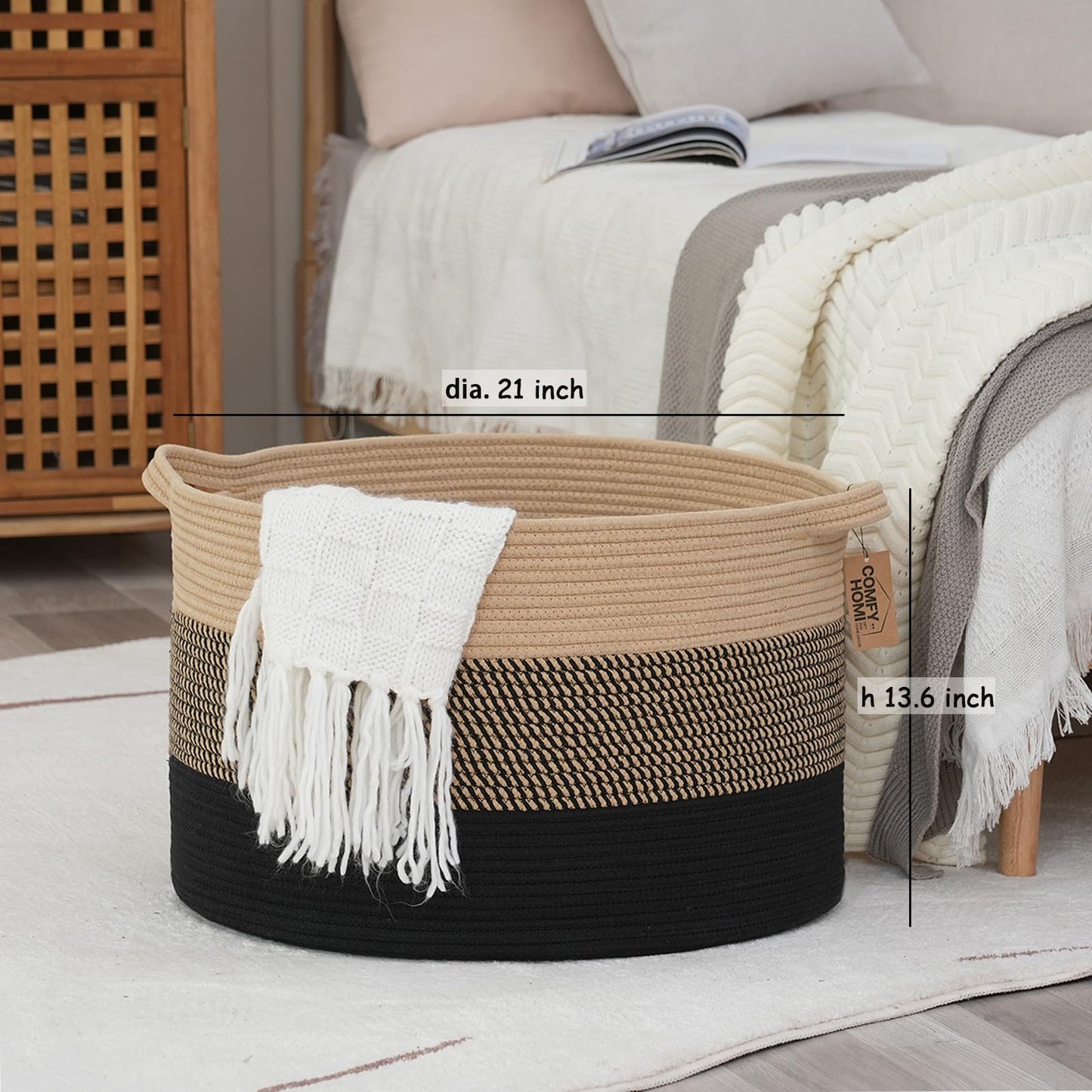 COMFY-HOMI XXXL - Cesta grande de lavandería con cuerda de algodón para guardería, cestas de manta, cesta de lavandería para sala de estar, organizador de almacenamiento de juguetes para perros,