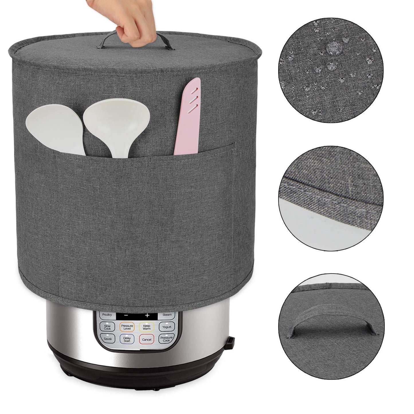 Luxja - Funda antipolvo compatible con macetas instantáneas de 6 cuartos de galón, funda de tela con bolsillos para ollas instantáneas (6 cuartos de galón) y accesorios adicionales, gris (mediano)