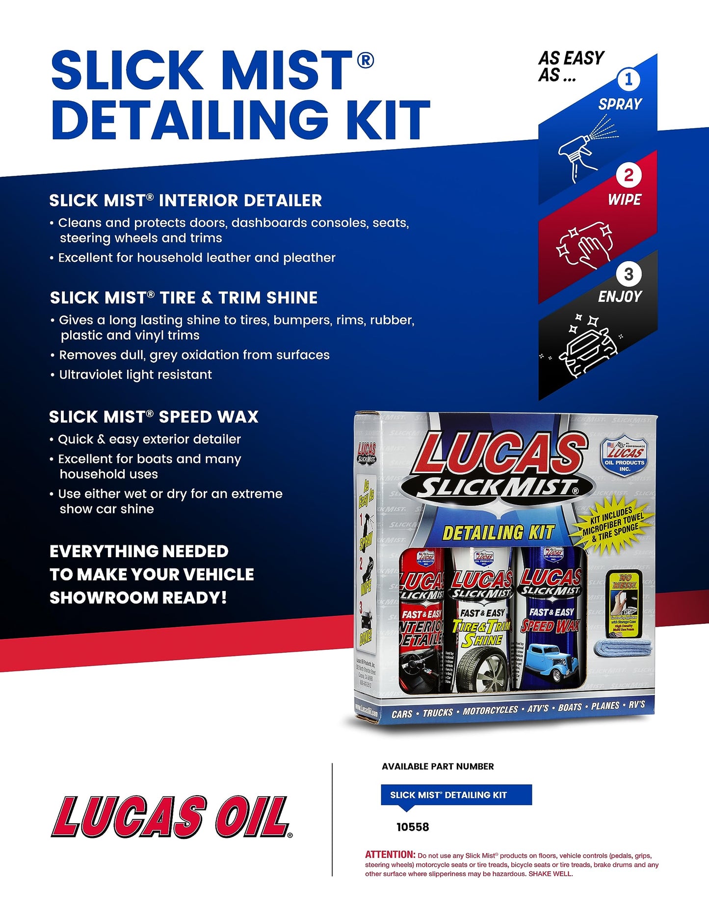 Lucas Oil 10558 Kit Completo de Detallado Slick Mist, 3 Piezas