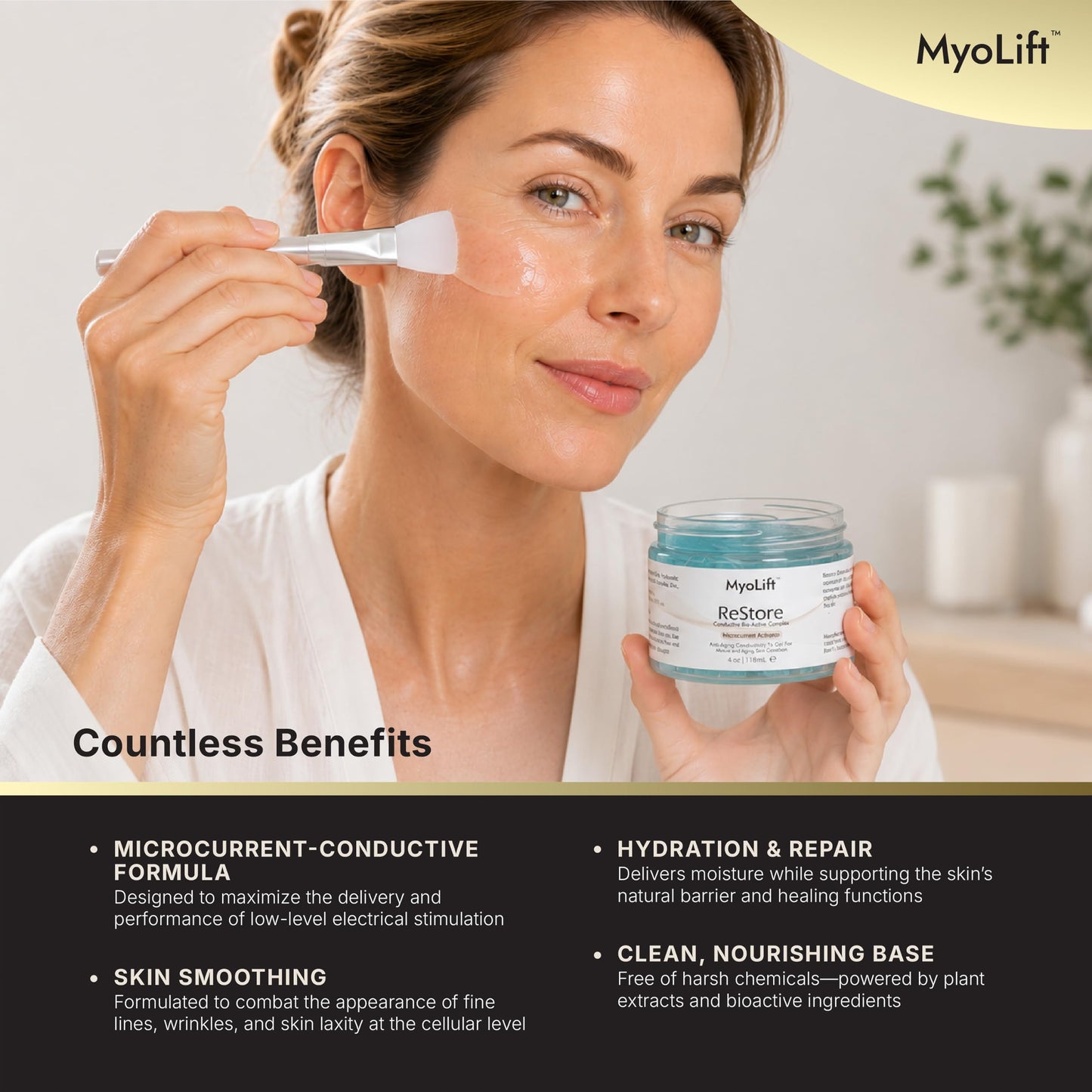 Gel conductor restaurador de 4 oz, complejo bioactivo para microcorriente - extracto de té verde, péptidos de colágeno, cuidado de la piel facial, antienvejecimiento y reafirmante de la piel