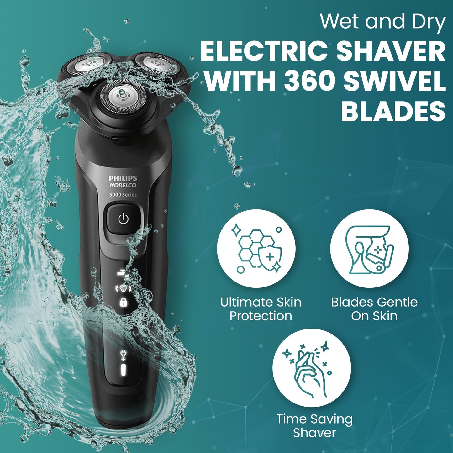 Lingtoolator lco Electric Shavers for Men, Rechargeable AquaTouch Mens Electric Shaver Wet and Dry with Comfort Cut Blades and Click-on Precision Trimmer, Cordless Electric Razors with 5D Flex Head