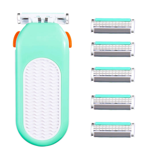 Maquinilla de Afeitar Portátil 3 Cuchillas Verde Deslizamiento Cómodo para Mujer