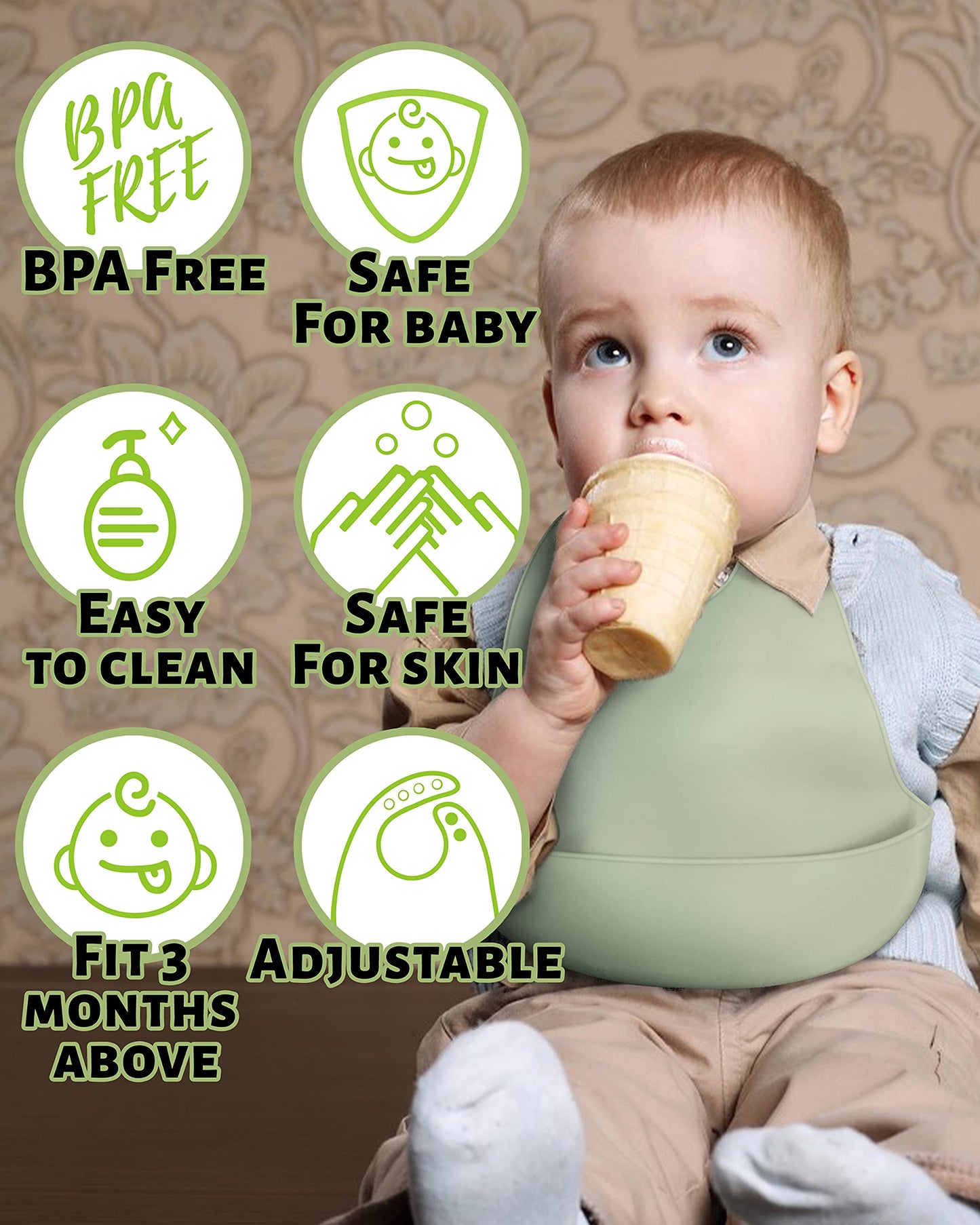 DF DUALFERV 4 baberos de silicona, baberos de bebé, baberos para bebés y niñas, impermeables, baberos ajustables para niños pequeños