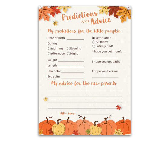 PuMPKINS - Tarjetas de predicción y consejo – Paquete de 25 – Little PuMPKIN juegos de baby shower, padres nuevos, mamá y papá para ser, mensaje para mamá y papá, parejas Coed Shower Actividades Libro de recuerdo de otoño G330-PDAV